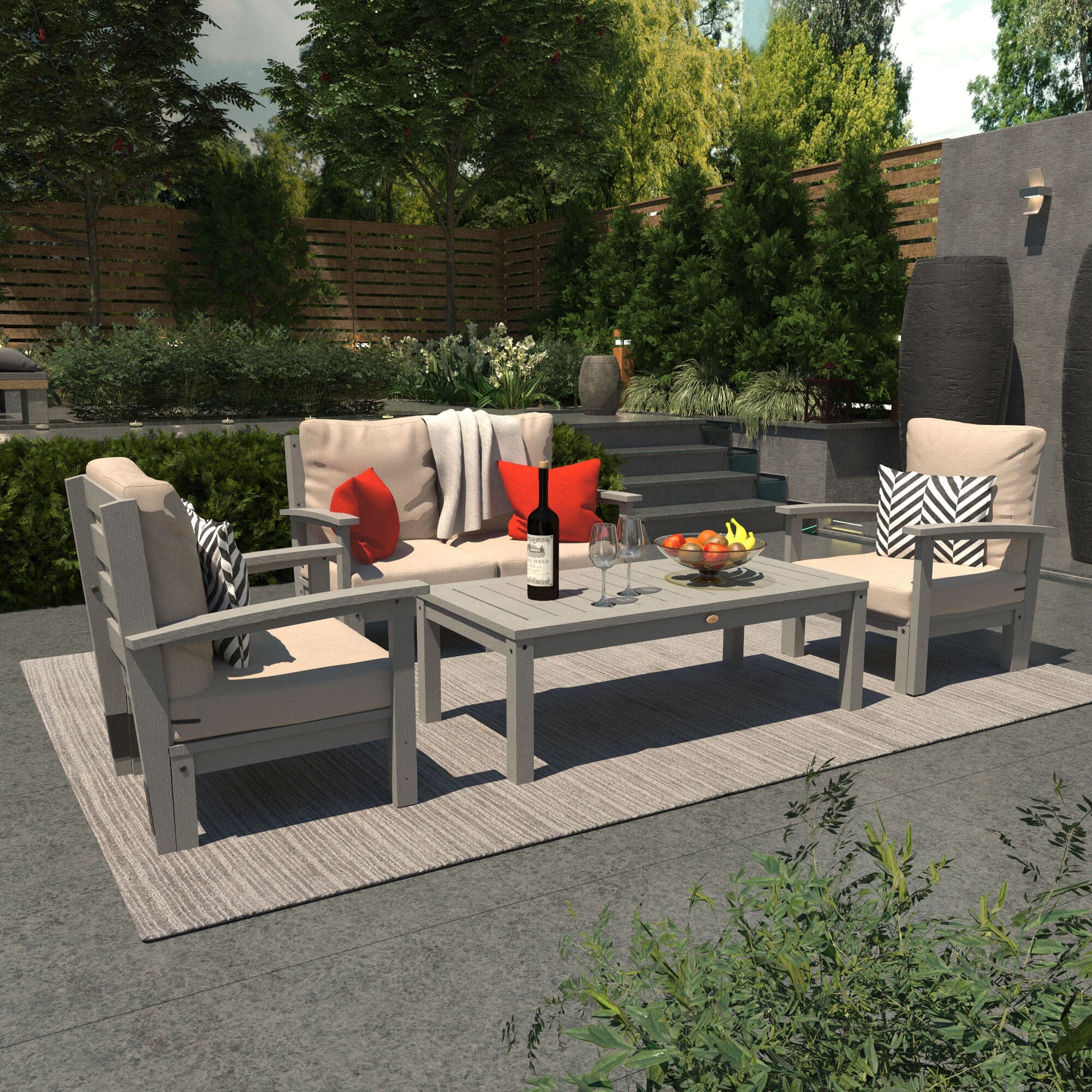 Custom Deep Seating Loveseat Set with 2 Chairs & Coffee Table - Outdoor Patio Furniture for Garden, Poolside, and Backyard Relaxation