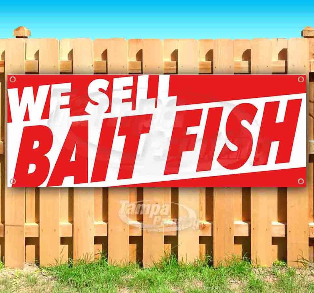 Premium 13 oz Heavy-Duty Vinyl Bait Fish Banner - Single-Sided with Metal Grommets | Durable Non-Fabric Fishing Sign | Perfect for Tackle Shops, Boat Docks & Outdoor Fishing Events