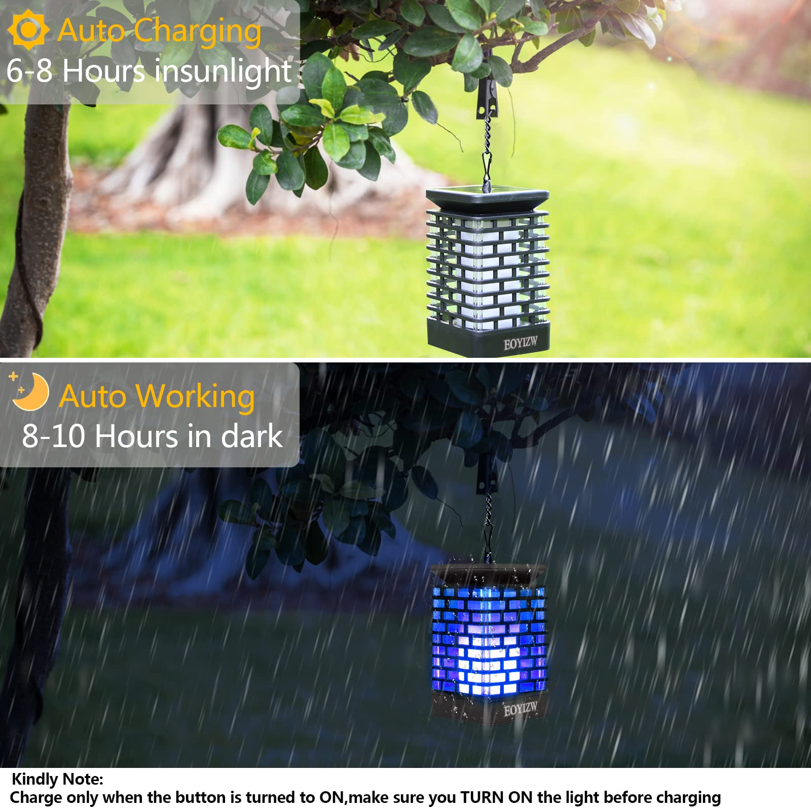 EOYIZW 99 LED Solar Lanterns with Flickering Flame Effect - 2 Pack Waterproof Outdoor Solar Lights for Garden, Patio, Yard, Porch, Lawn Decor - Blue Solar Lanterns for Romantic Ambiance & Holiday Lighting