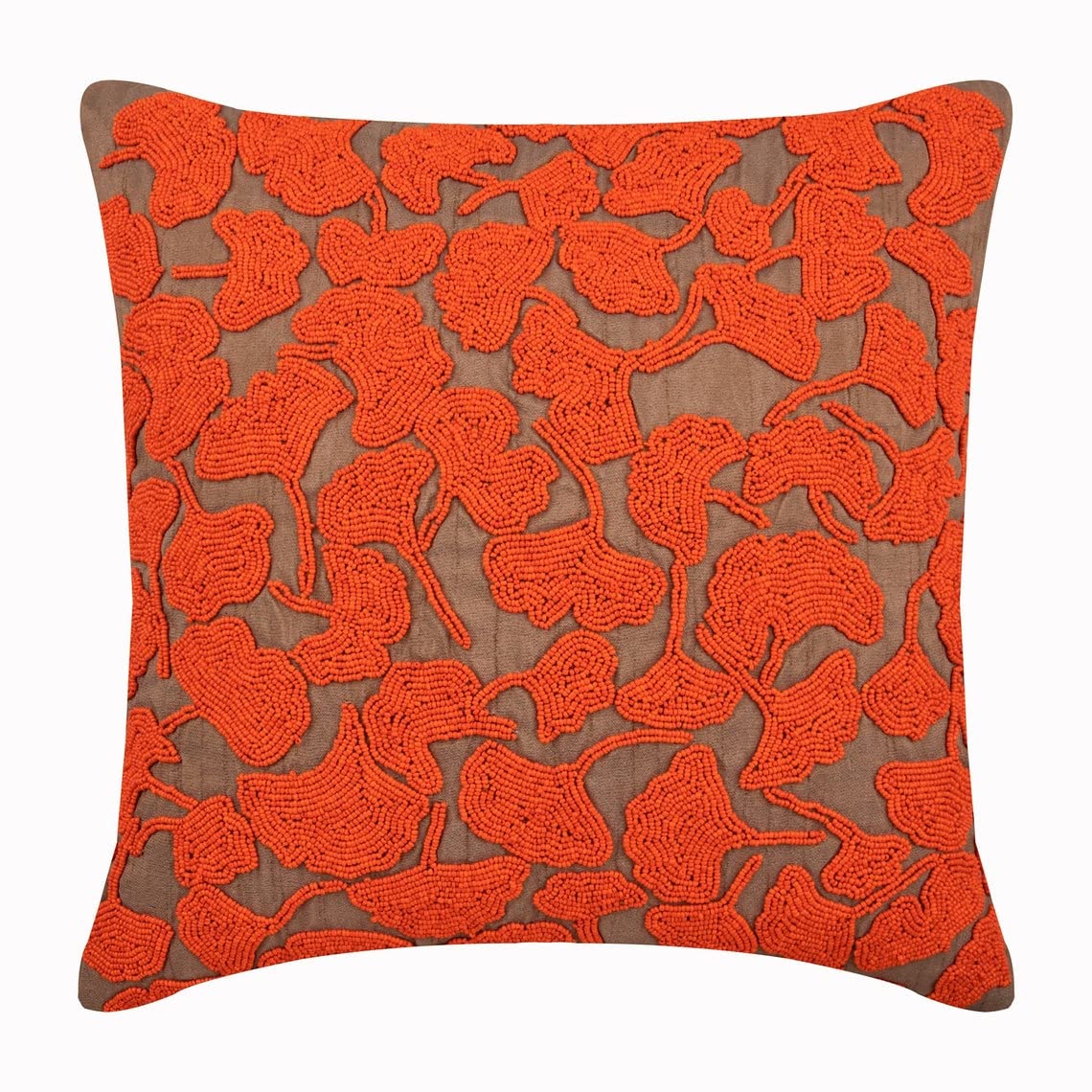 Premium Silk Euro Pillow Covers 26x26 inch (65x65 cm) - Red Floral Ginkgo & Zardozi Embroidery Modern European Sham for Bedroom Decor | Luxury Bedding Accent for Easter, Spring Home Styling