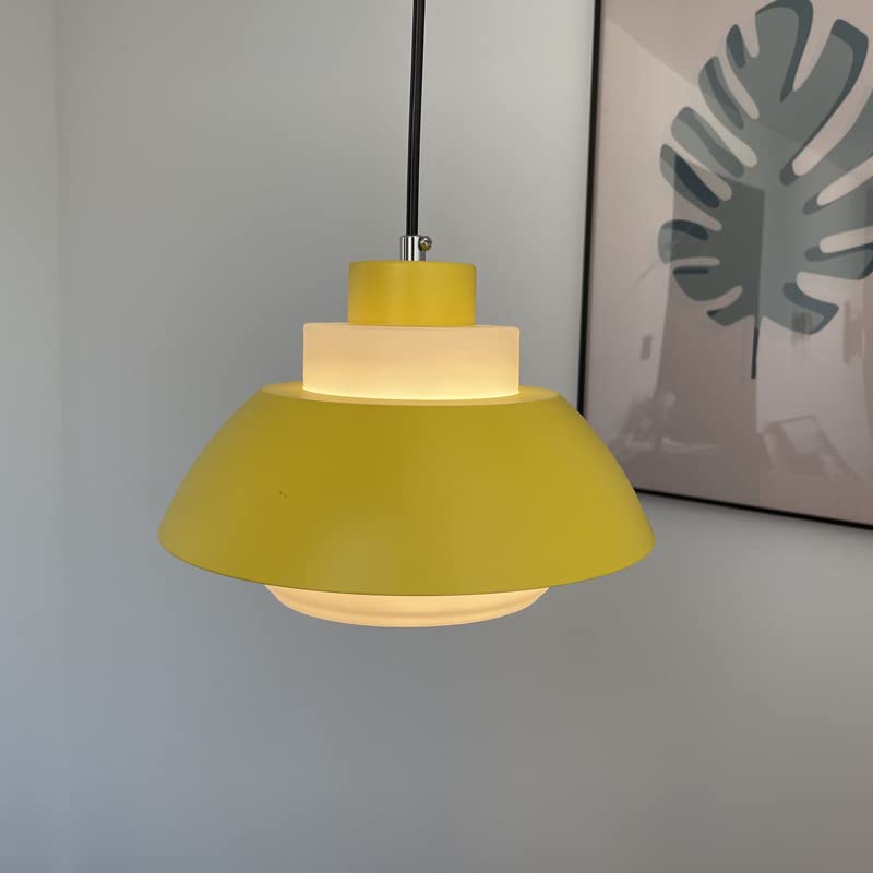 15ft Plug-in Acrylic Handle Pendant Light with UL Dimmer Switch & Motion Sensor - Macaron Neon Yellow Lampshade, Nordic Minimalist Loft Style Lighting for Stairs, Hallways, and Modern Home Decor