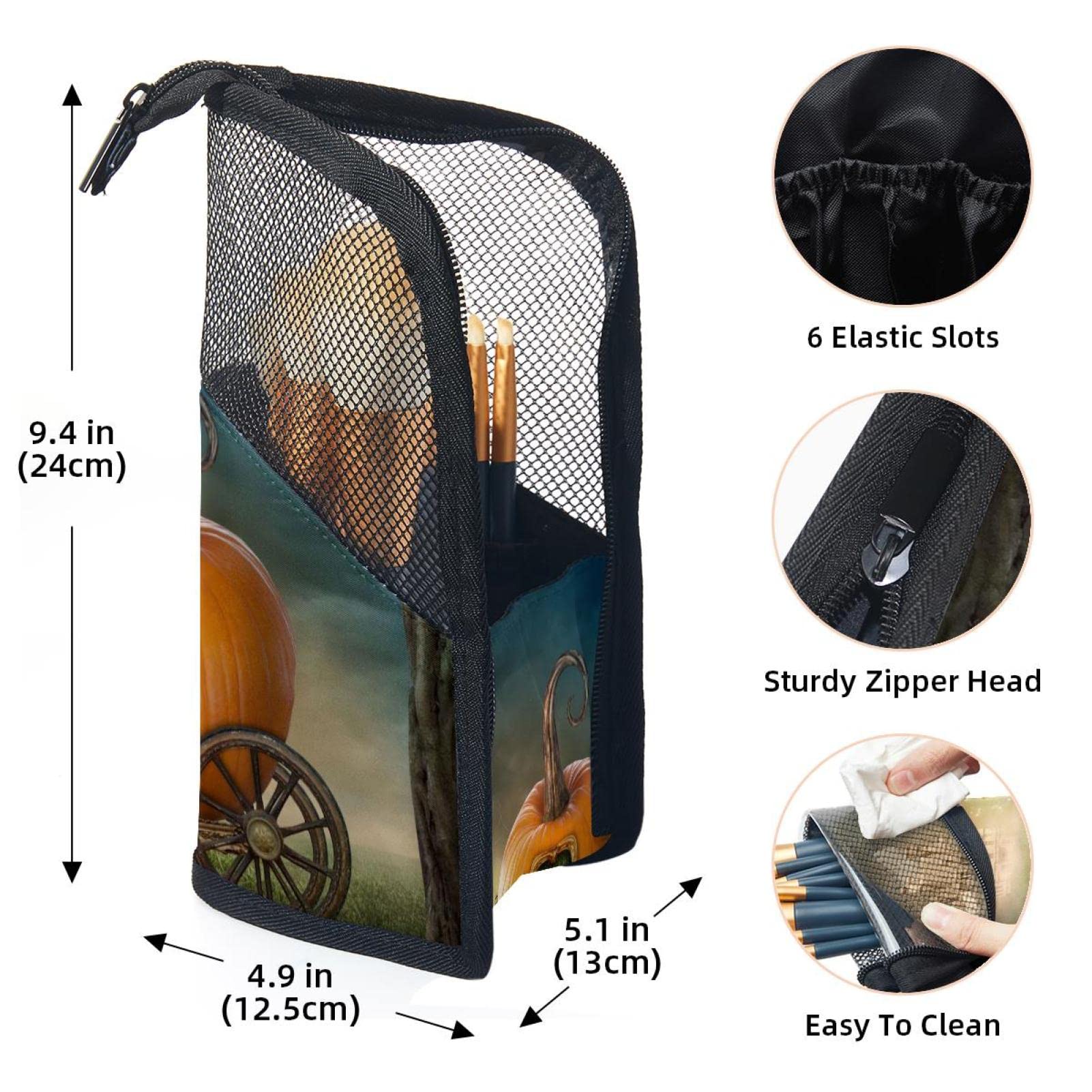 12-Piece Makeup Brush Organizer Bag with Pumpkin & Castle Design - Portable Cosmetic Brush Holder Case for Travel, Home & Professional Makeup Artists
