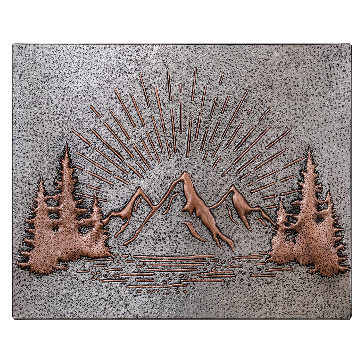 Handmade Copper Kitchen Backsplash Tile - Mountain Sunrise Design, Nature-Inspired Copper Backsplash Panel for Indoor/Outdoor Wall Decor (Gray & Copper) | Perfect for Kitchen Remodel, RV, and Outdoor Living Spaces
