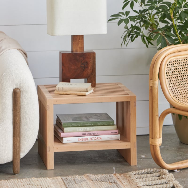 Eco-Friendly Zero Waste Slatted Side Table - Sustainable Wooden Nightstand for Bedroom, Living Room & Patio - Perfect for Small Spaces & Minimalist Decor