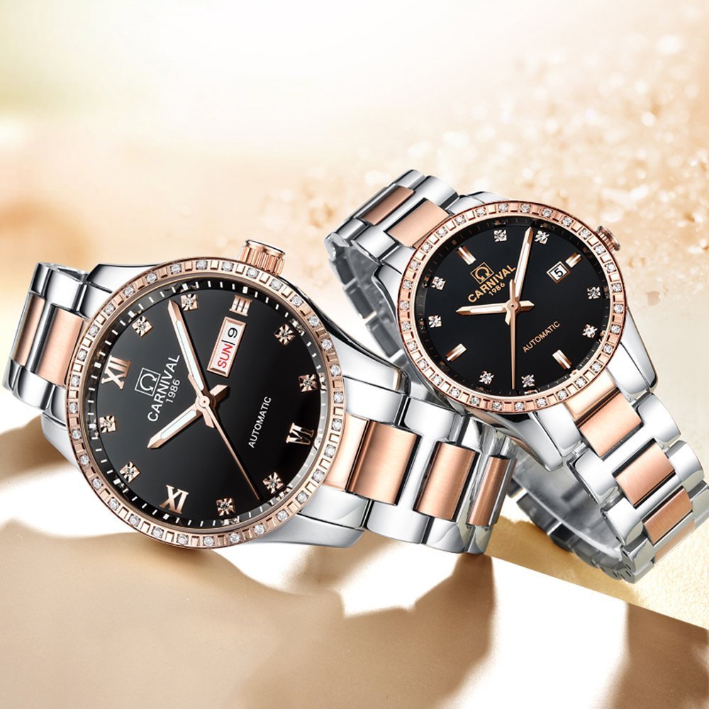 Gosasa Automatic Mechanical Watch for Men & Women - Sapphire Glass, Stainless Steel - Luxury Couple Watches Set - Perfect Anniversary, Wedding, Valentine's Day Gift for Him & Her