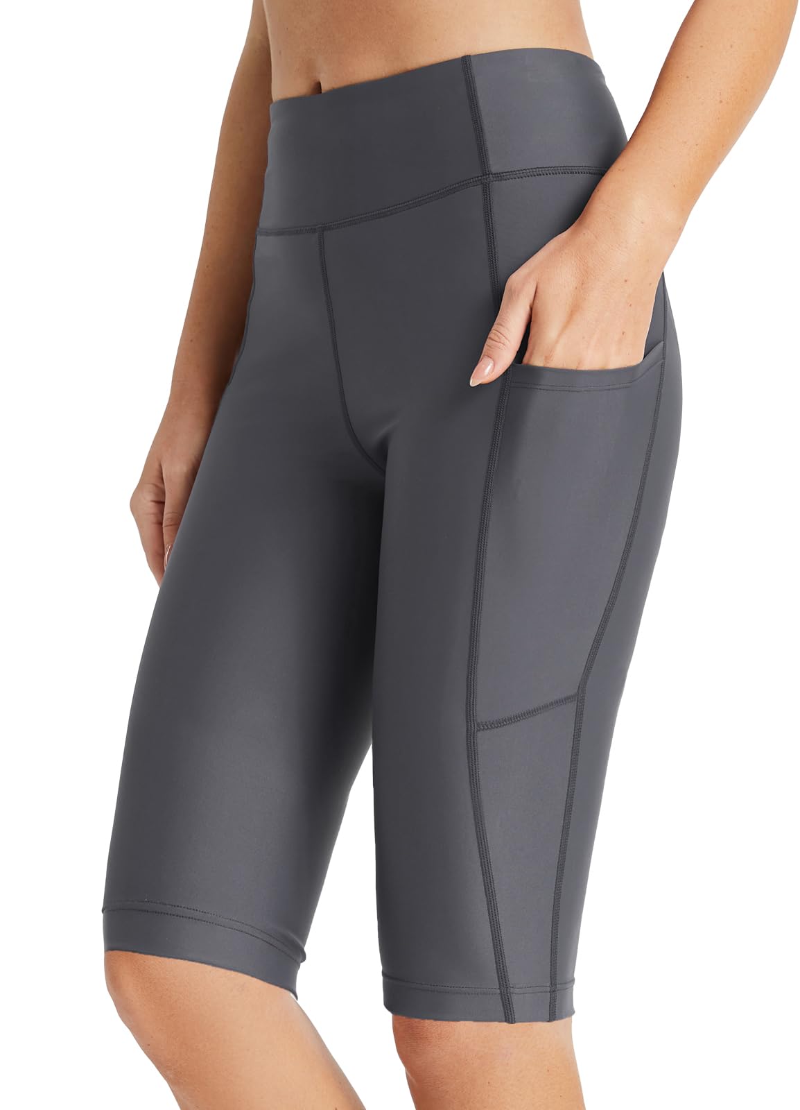 Baleaf Women's UPF50+ High Waisted Swim Shorts with Pockets & Liner - Long Board Shorts for Swimming, Surfing & Beach Activities