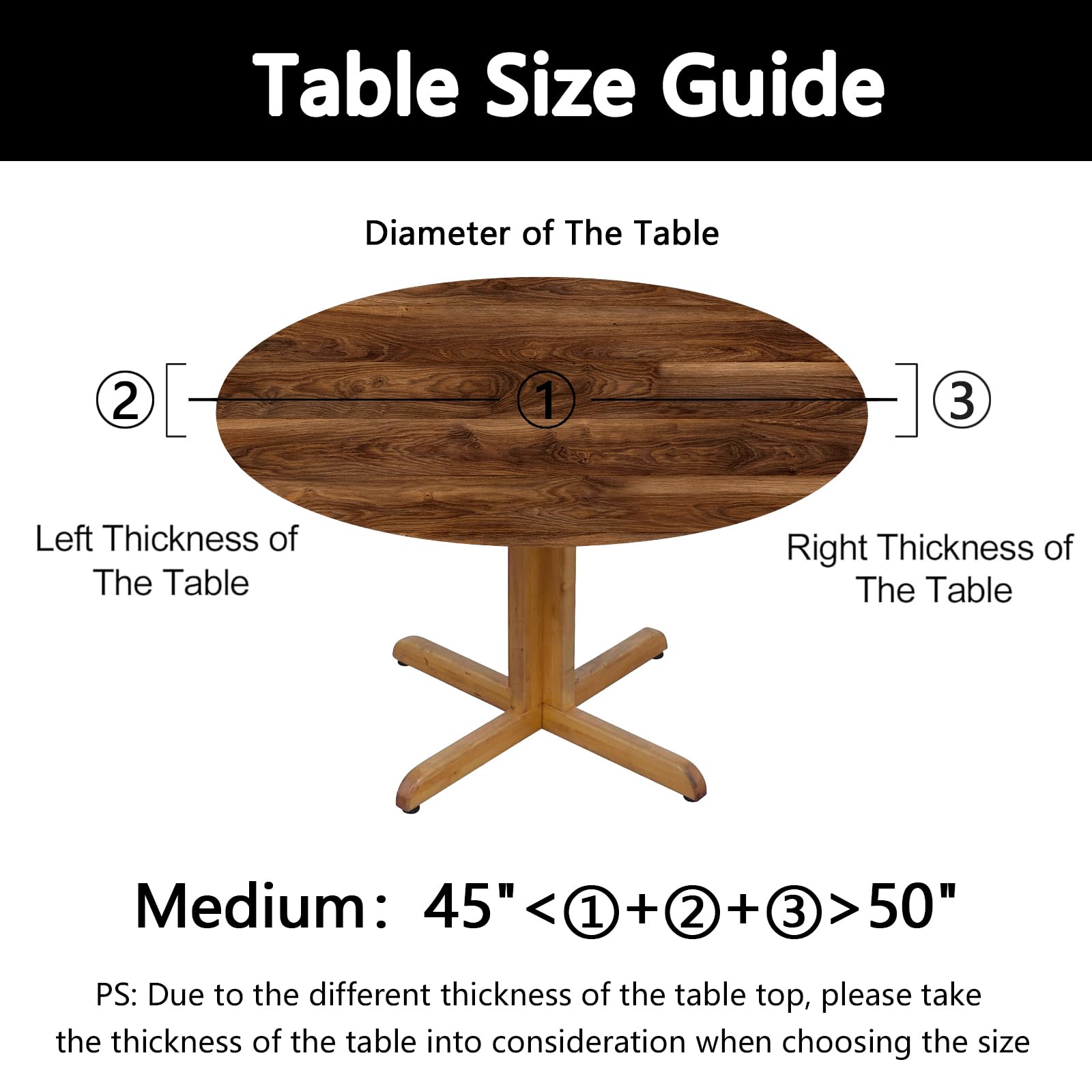 WOAIDY Elastic Edged Round Wood Fitted Tablecloth Cover - Stretchable Decorative Table Cloth for Indoor & Outdoor Kitchen, Dining, Party (Fits 45