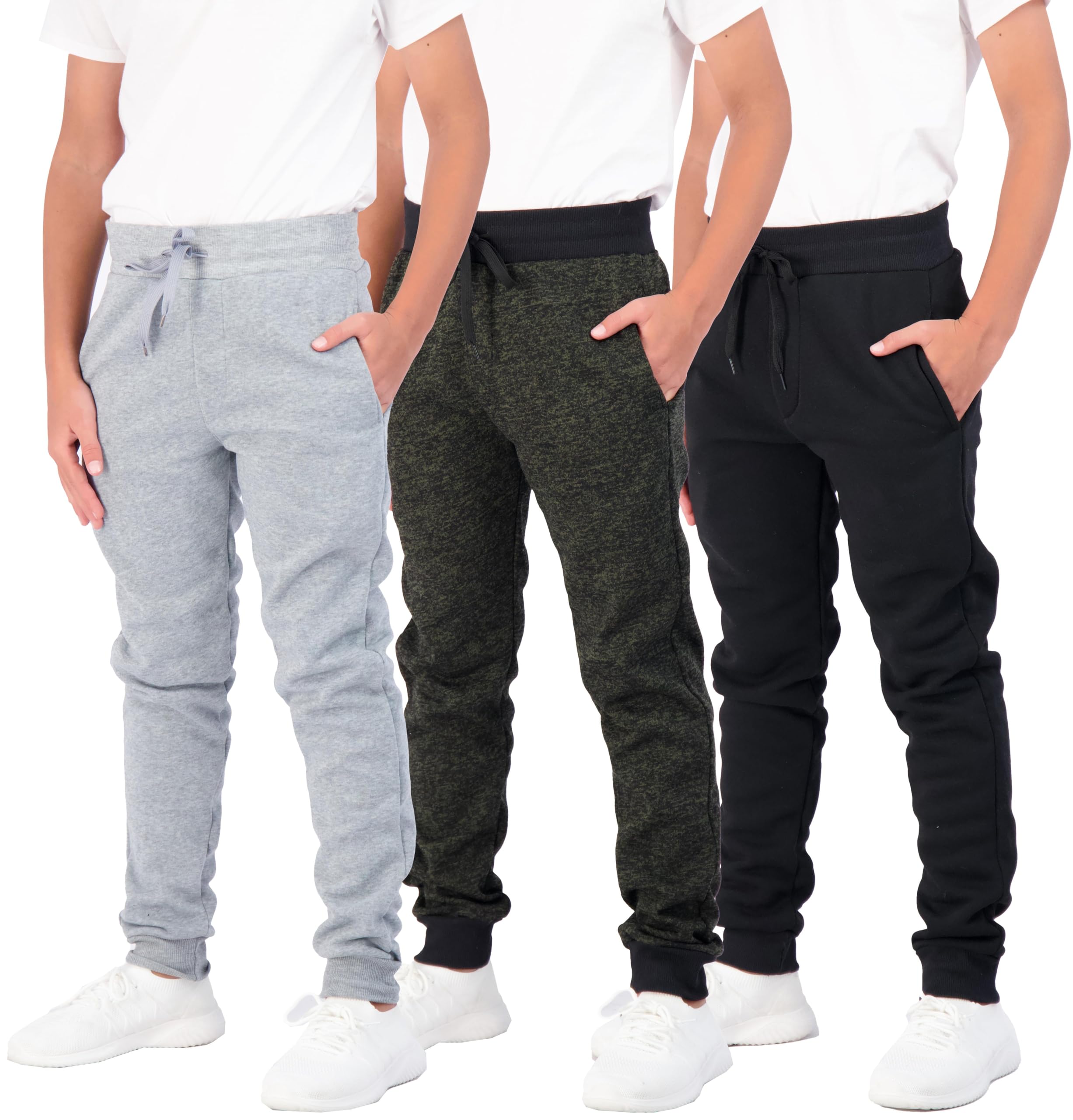 Real Essentials 3-Pack Boys' Cotton Fleece Jogger Sweatpants - Soft Active Pants for School, Play & Lounge Wear