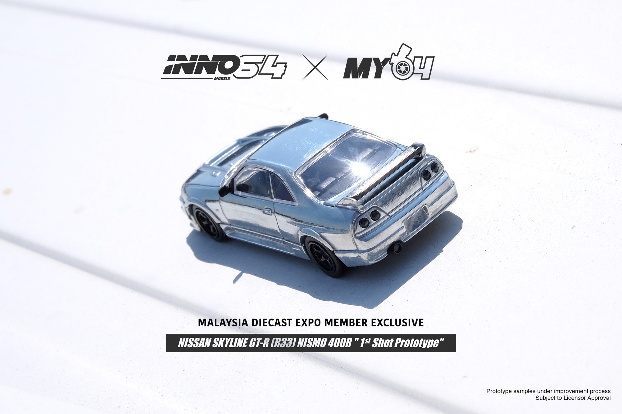 INNO64 1:64 Scale Nissan Skyline GTR R33 400R Diecast Model Car - Limited Malaysia Expo 2022 Raw Metal Edition | Collectible Miniature for Display, Racing Enthusiasts, and Car Lovers