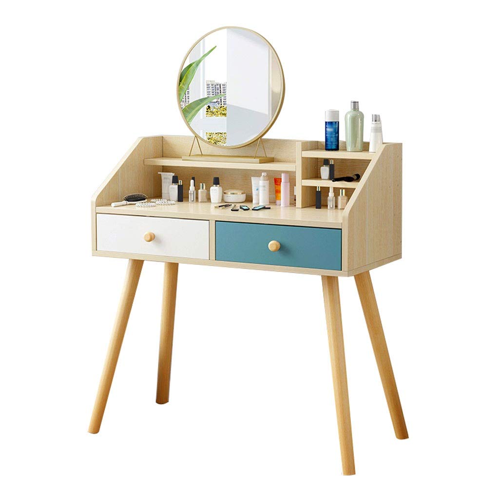 White Vanity Table with 2 Drawers & 2 Layers - Modern Dressing Table for Bedroom Decor, Natural Wood Finish | Perfect for Makeup, Jewelry Storage & Small Space Organization