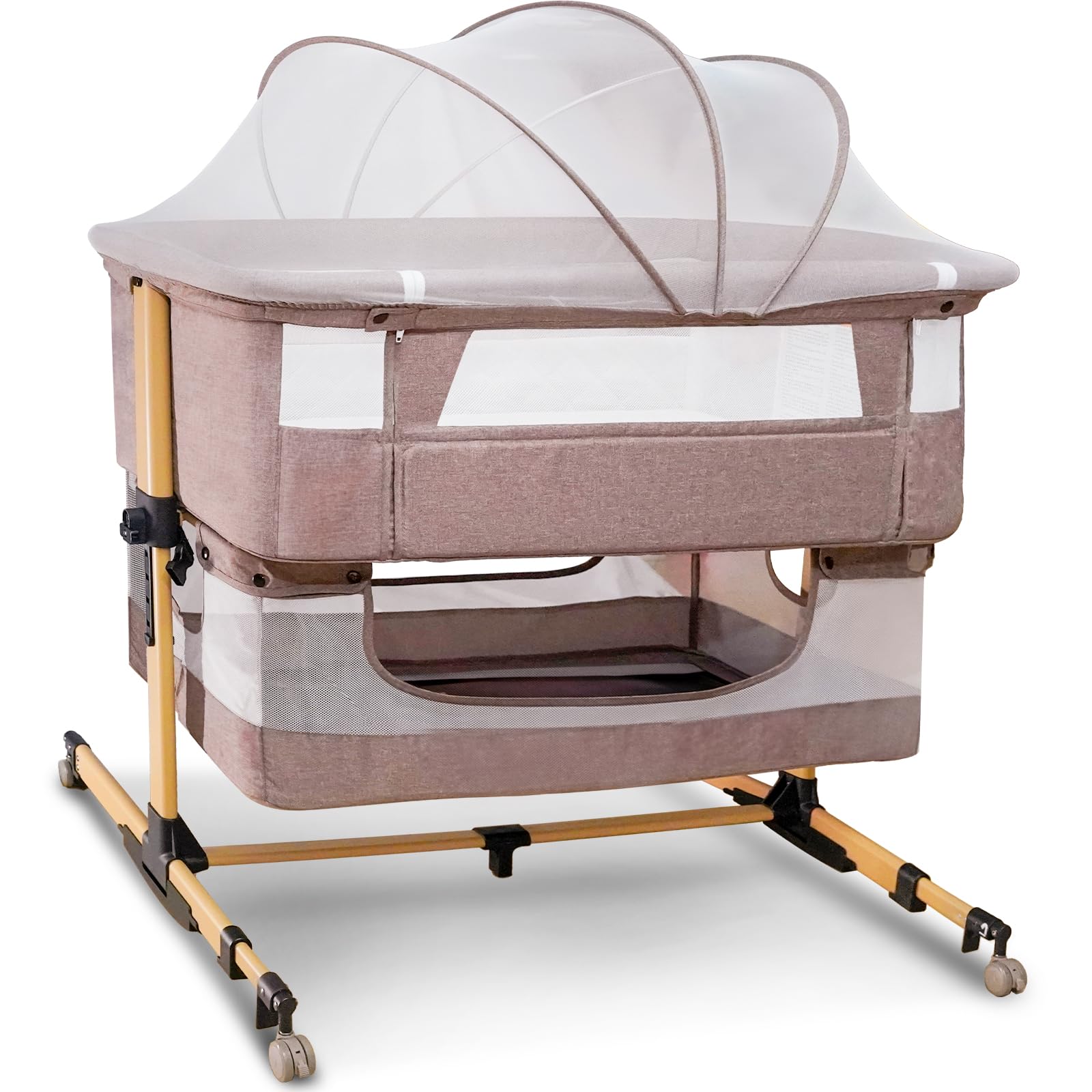 3-in-1 Portable Baby Bassinet & Bedside Sleeper with Storage Basket - Adjustable Folding Travel Crib for Newborns - Perfect for Nursery, Bedroom Co-Sleeping & Family Trips