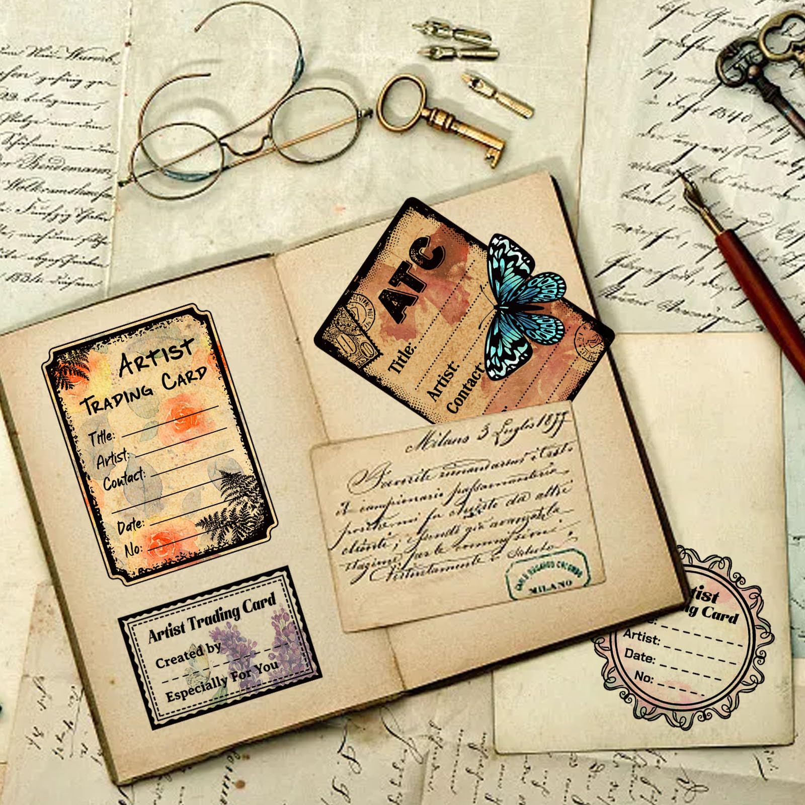 GLOBLELAND ATC Frame Background Clear Stamps for DIY Scrapbooking - 11.7x8.3 Inch Artist Trading Card Silicone Stamps for Card Making, Photo Albums, Journals & Home Decor | Perfect for Crafting, Memory Keeping, and Creative Projects