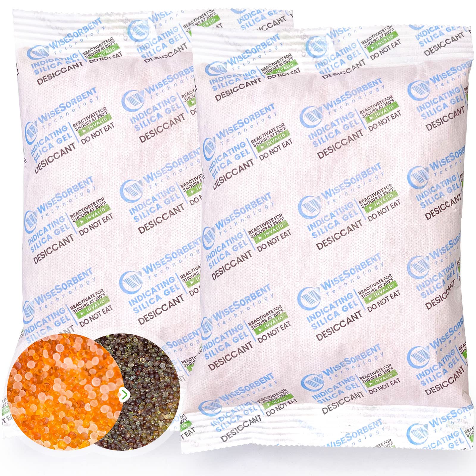 2Pcs 500 Gram Rechargeable Silica Gel Desiccant Packs with Color Indicator (Orange to Dark Green) - Moisture Absorbers for Gun Safe, Storage Containers, Closet & Humidity Control | Ideal for Electronics, Documents, Camera Gear & Collectibles Protection