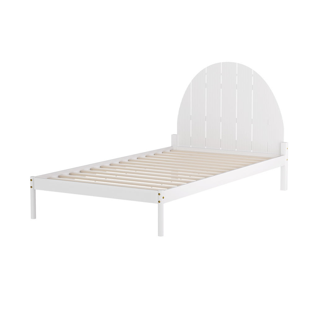 Daly King Single Wooden Bed Frame - Solid Wood Platform Bed with Headboard, White - Perfect for Bedroom, Guest Room, and Small Spaces