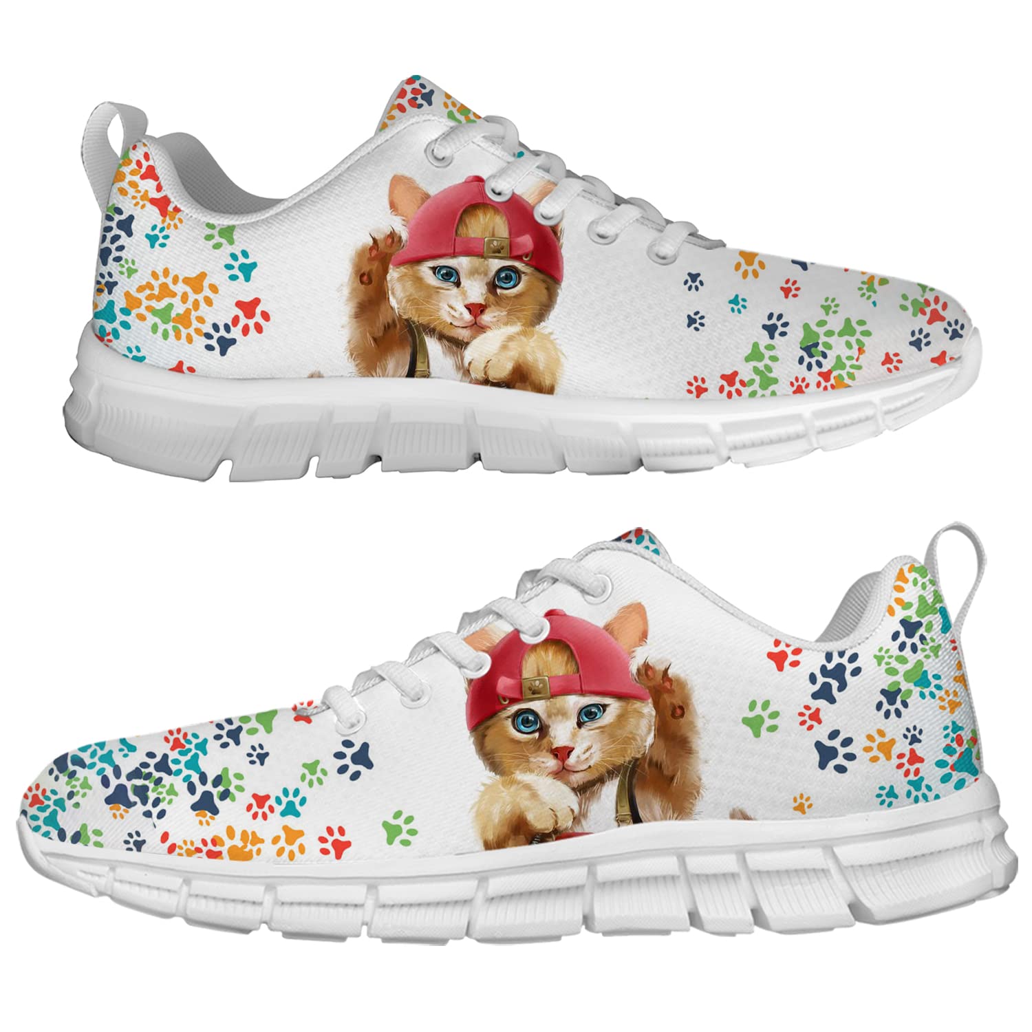 Unisex 3D Printed Cat Paw Tennis Shoes - Women's Size 8.5 & Men's Size 7 White Running Sneakers for Walking, Jogging & Casual Wear | Perfect Gift for Cat Lovers