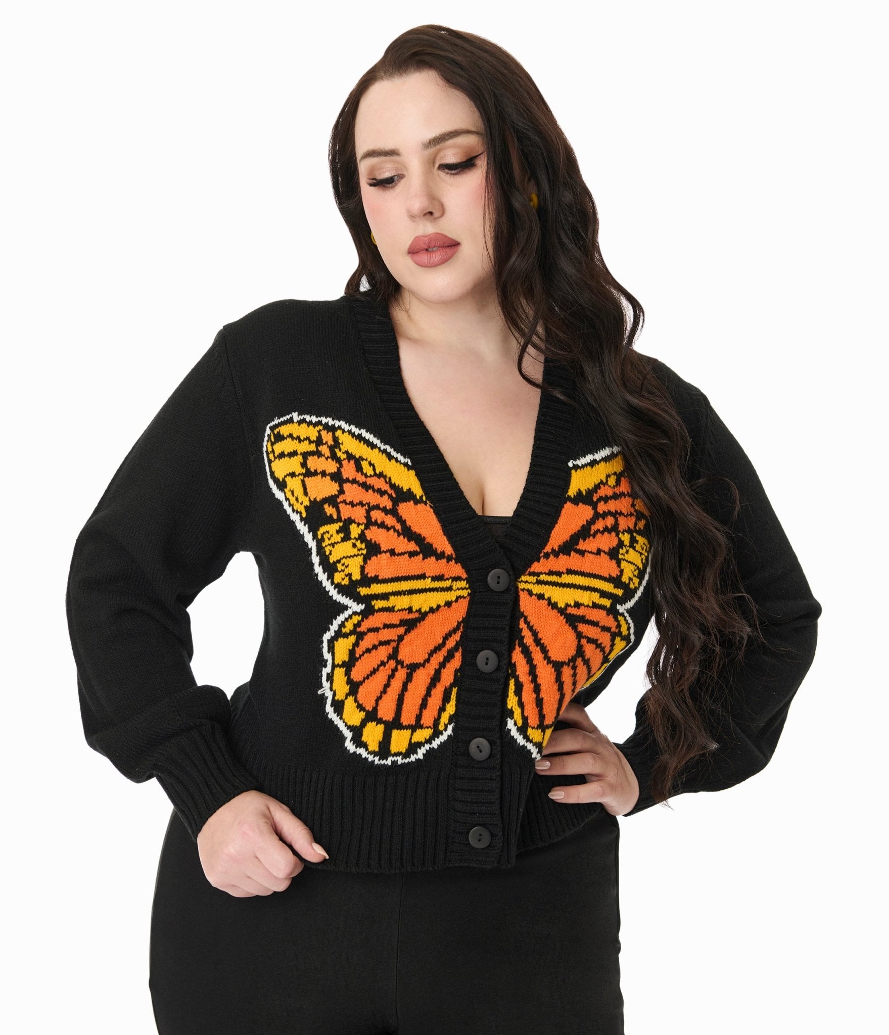 Smak Parlour Plus Size 1960s Black Monarch Butterfly Cardigan - Vintage Retro Sweater for Women | Perfect for Boho Outfits, Date Nights & Fall Layering