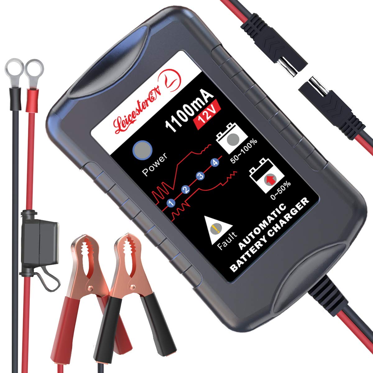 12V Smart Battery Trickle Charger & Maintainer - Portable Float Charger for Car, Motorcycle, Lawn Mower - Compatible with SLA, AGM, GEL & Wet Lead Acid Batteries - Ideal for Seasonal Vehicle Storage & Maintenance