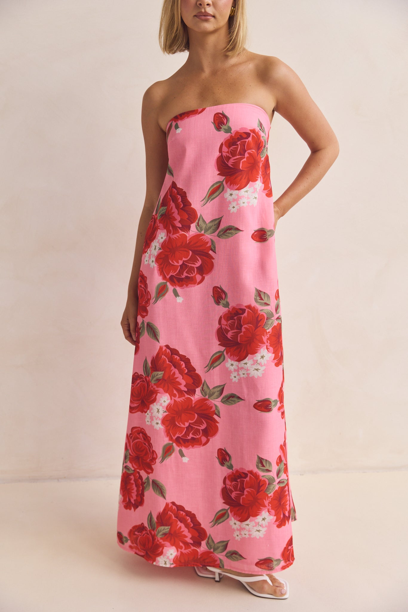 Fiona Women's Floral Maxi Dress - Elegant Long Sleeve Pink Summer Dress for Beach, Wedding & Party Occasions