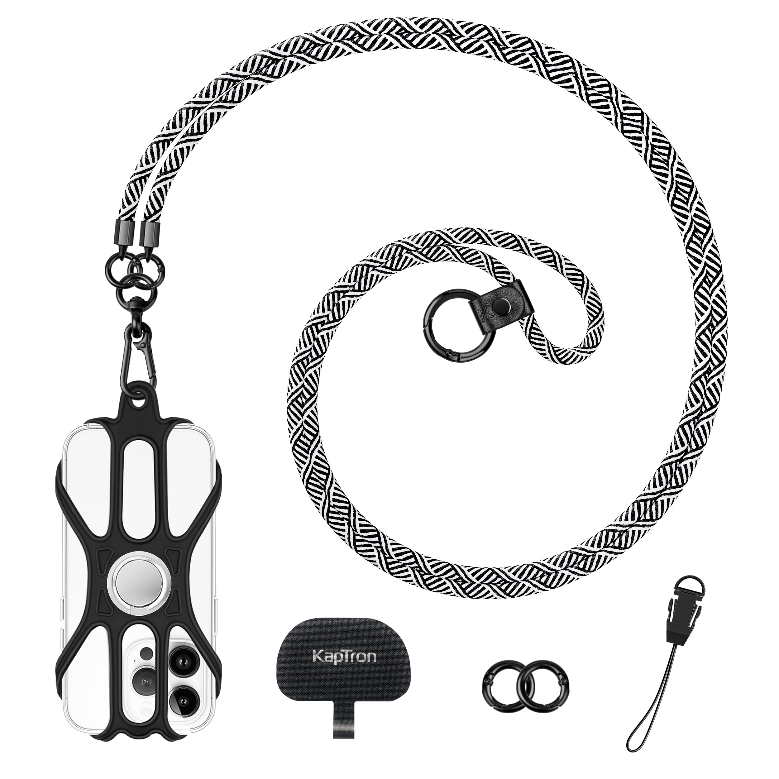 Kaptron Universal Adjustable Crossbody Phone Lanyard with Silicone Holder & Tethers - Hands-Free Convenience for Travel, Work, and Outdoor Activities
