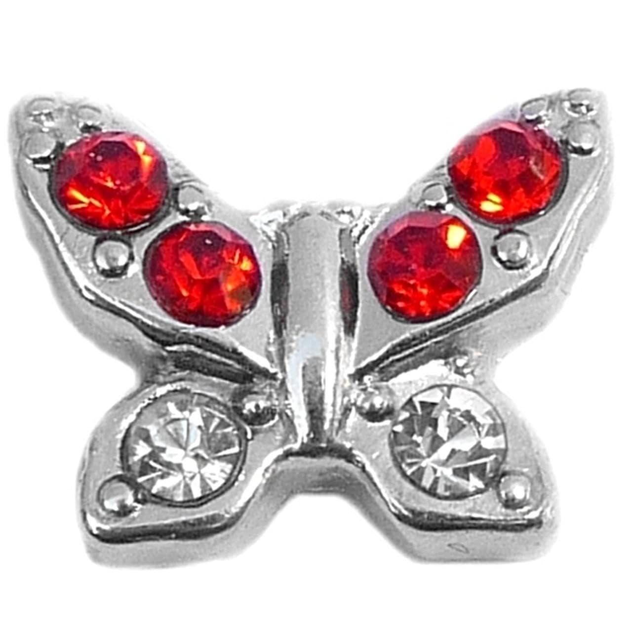 Butterfly Red Accents Floating Locket Charm - Elegant Jewelry for Necklace & Bracelet - Perfect Gift for Valentine's Day, Anniversary & Special Occasions