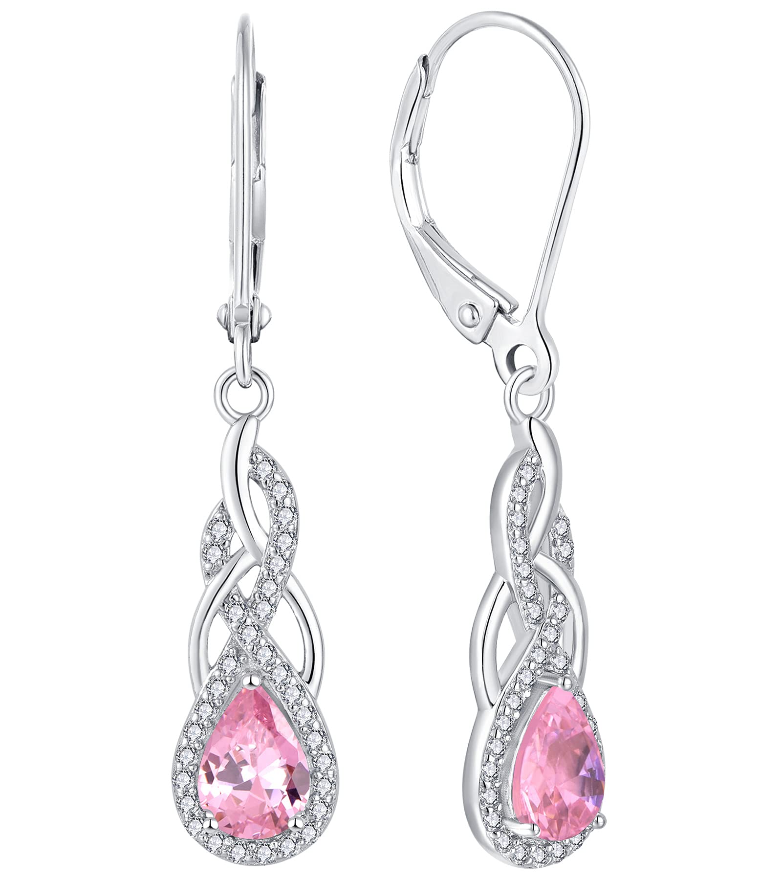 925 Sterling Silver Infinity Twist Dangle Drop Earrings with Birthstone & Leverback Closure - Elegant Women's Jewelry for Parties, Weddings & Everyday Wear