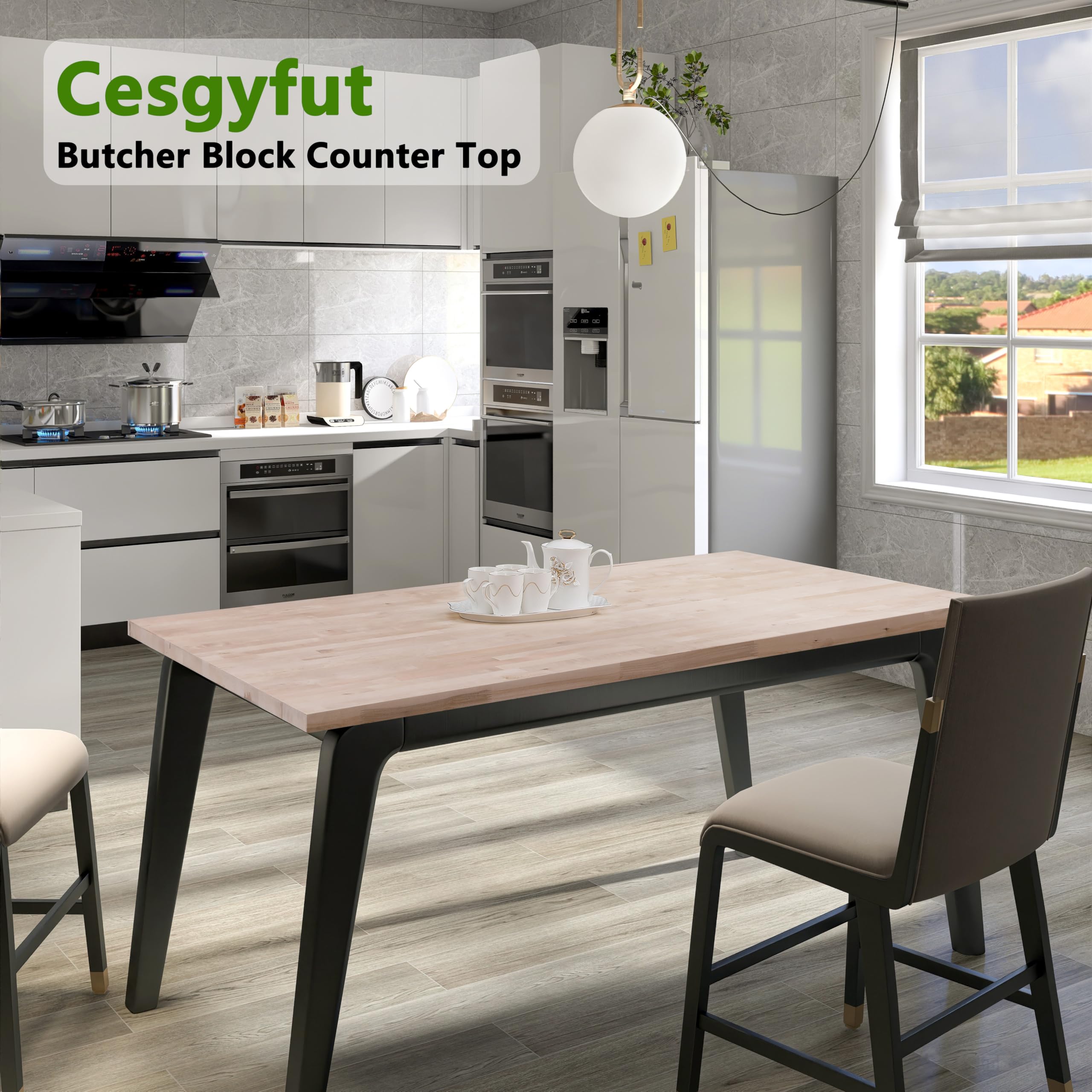 Premium Butcher Block Countertop - Solid Birch Hardwood Kitchen Island Top, Laundry Room Counter, Dining Table Surface - Unfinished 1.5