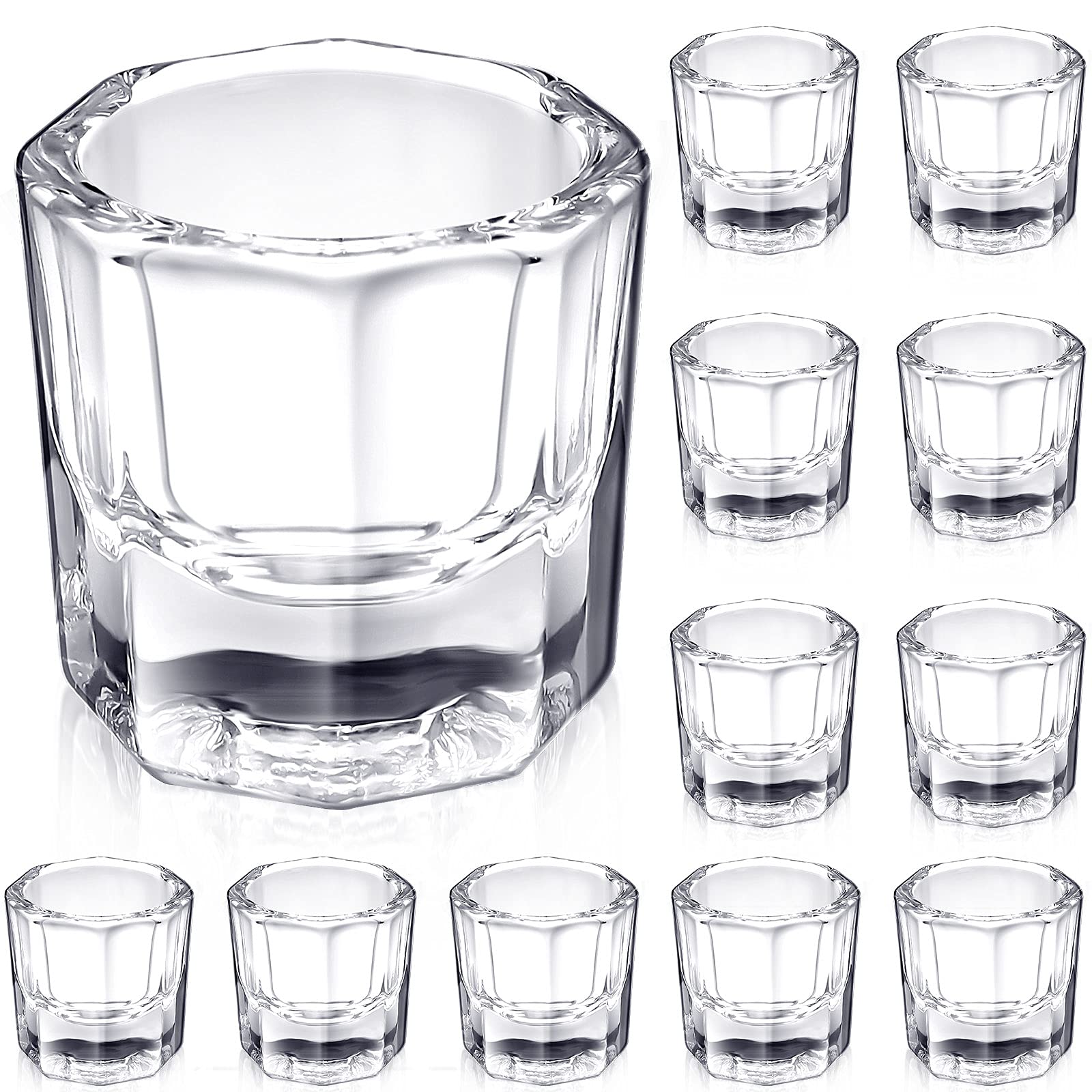 12-Piece Acrylic Nail Dappen Dishes Set - Crystal Clear Monomer Liquid & Powder Bowls for Nail Extensions, Manicure & Pedicure Salon Supplies (Great for Nail Art, Acrylic Powder Mixing & Polish Storage)