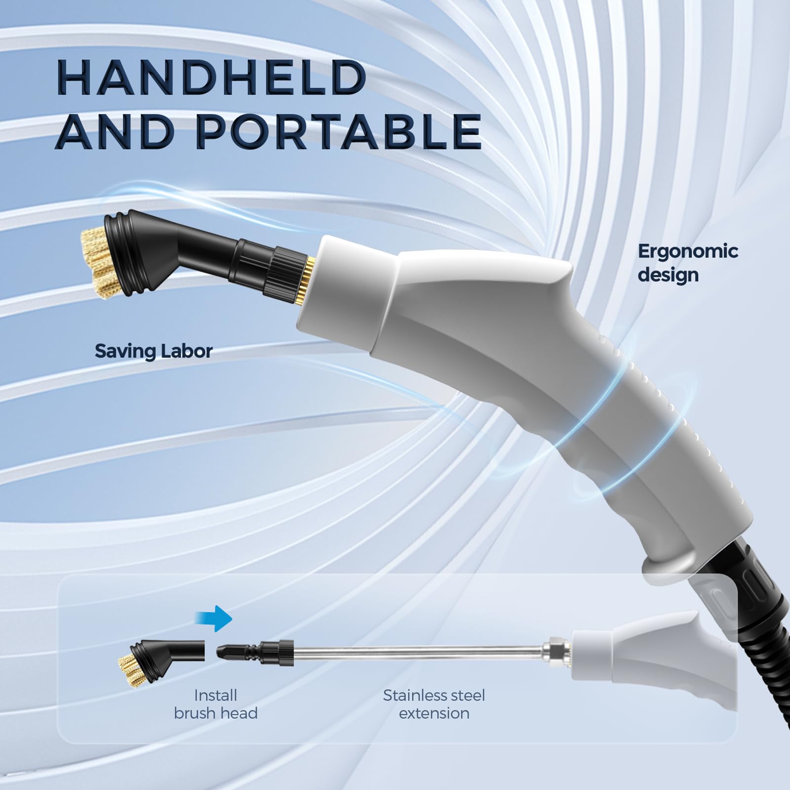 Upgraded 2500W Handheld Steam Cleaner - High Pressure Steamer for Home Cleaning with 3 Attachments - Portable Steam Mop for Kitchen, Bathroom, Floors & Car Detailing - White (Ideal for Deep Cleaning Grout, Upholstery & Sanitizing Surfaces)