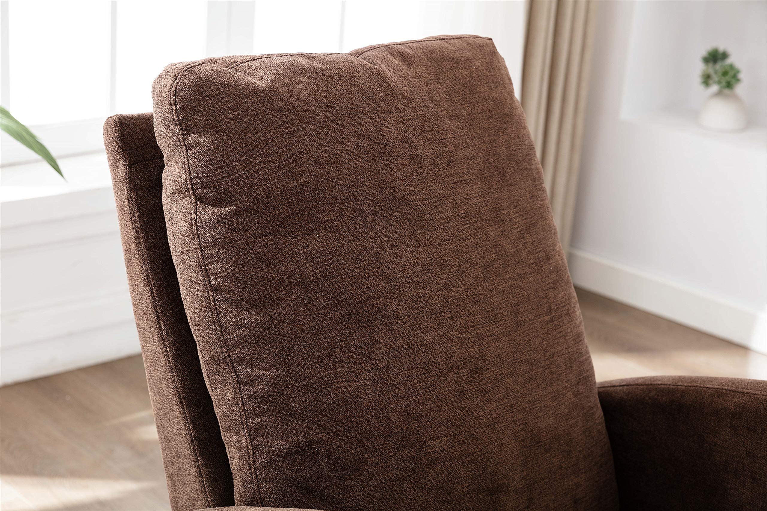 SSLine Upholstered Rocking Chair - Modern Fabric Rocking Armchair for Nursery, Living Room, Bedroom & Office | Comfortable Lounge Chair for Relaxing, Reading & Nursing (Coffee Brown)
