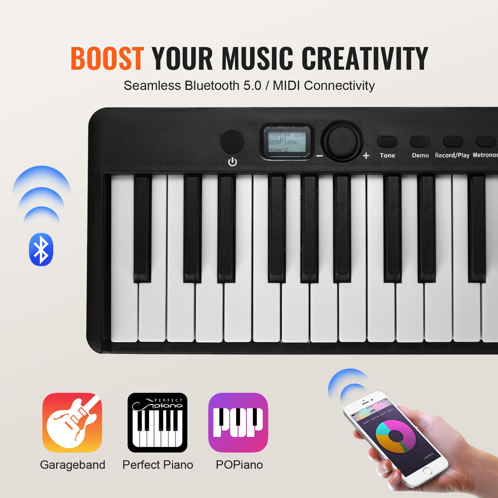 VEVOR 88-Key Portable Digital Piano with Bluetooth, MIDI, Touch Sensitive Keys, Sustain Pedal & Carry Bag - Rechargeable Foldable Keyboard for Beginners, Teens & Adults (Black, BX-20) - Perfect for Home Practice, Music Lessons & Travel Performances