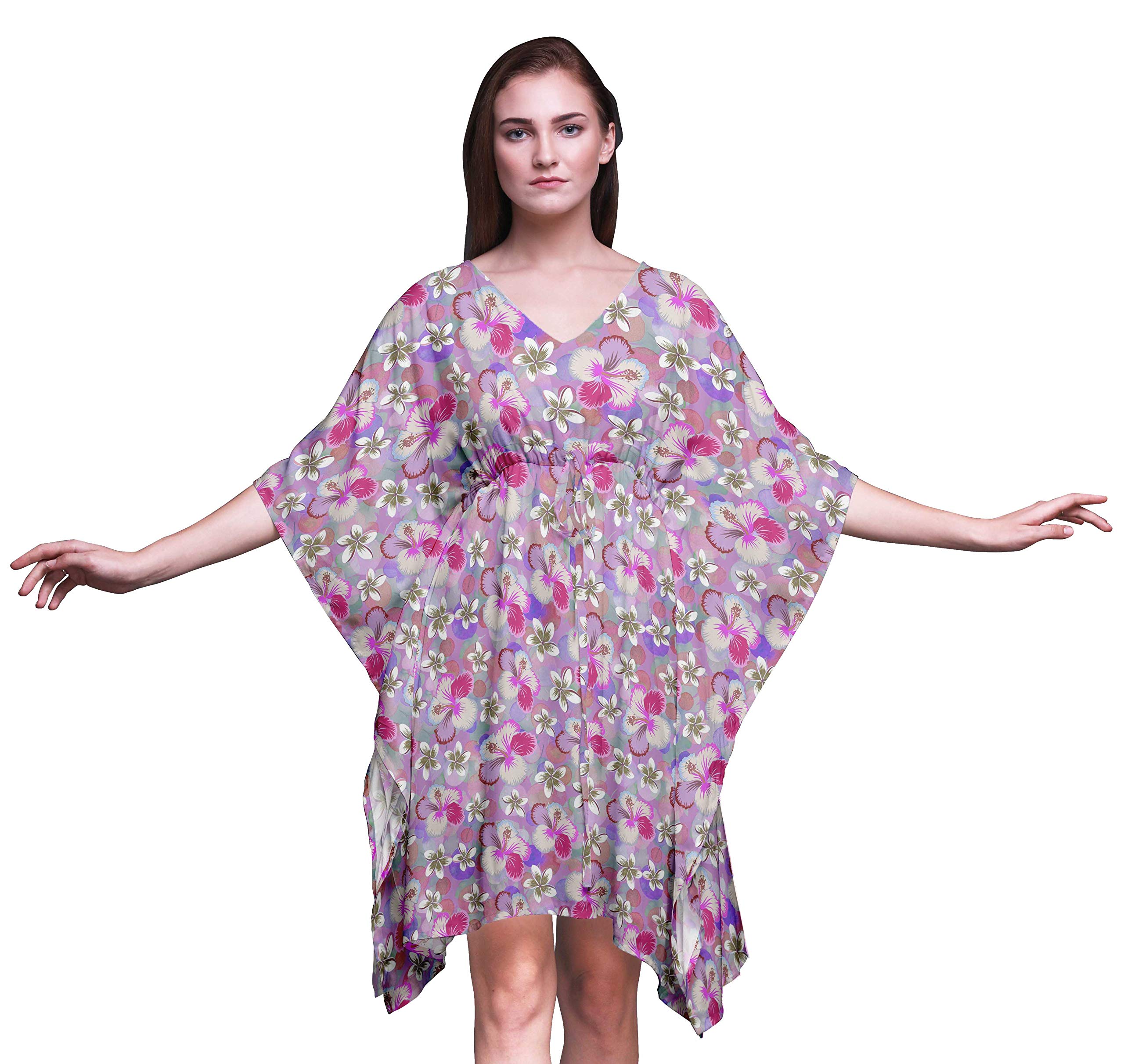 Bimba Women's Short Beach Kaftan - Flowy Bikini Cover Up Dress with Pockets - Summer Beachwear for Pool, Vacation & Resort Wear