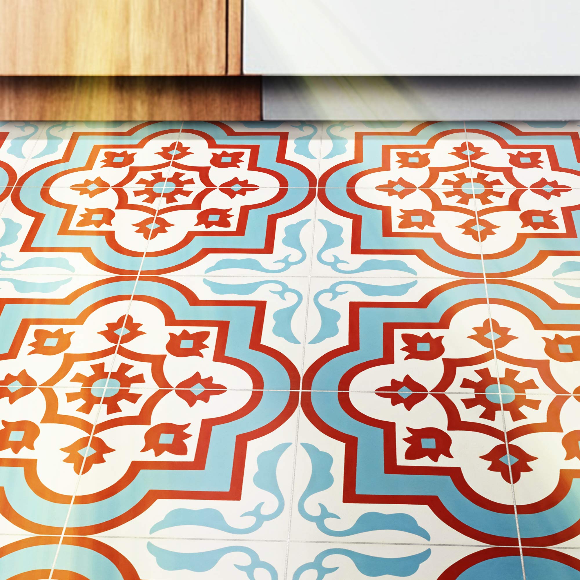 Handmade Moroccan Cement Mosaic Tiles - Pack of 12 (Blue, Red, White) - Authentic Taza Design for Kitchen Backsplash, Bathroom Floor & Wall Decor