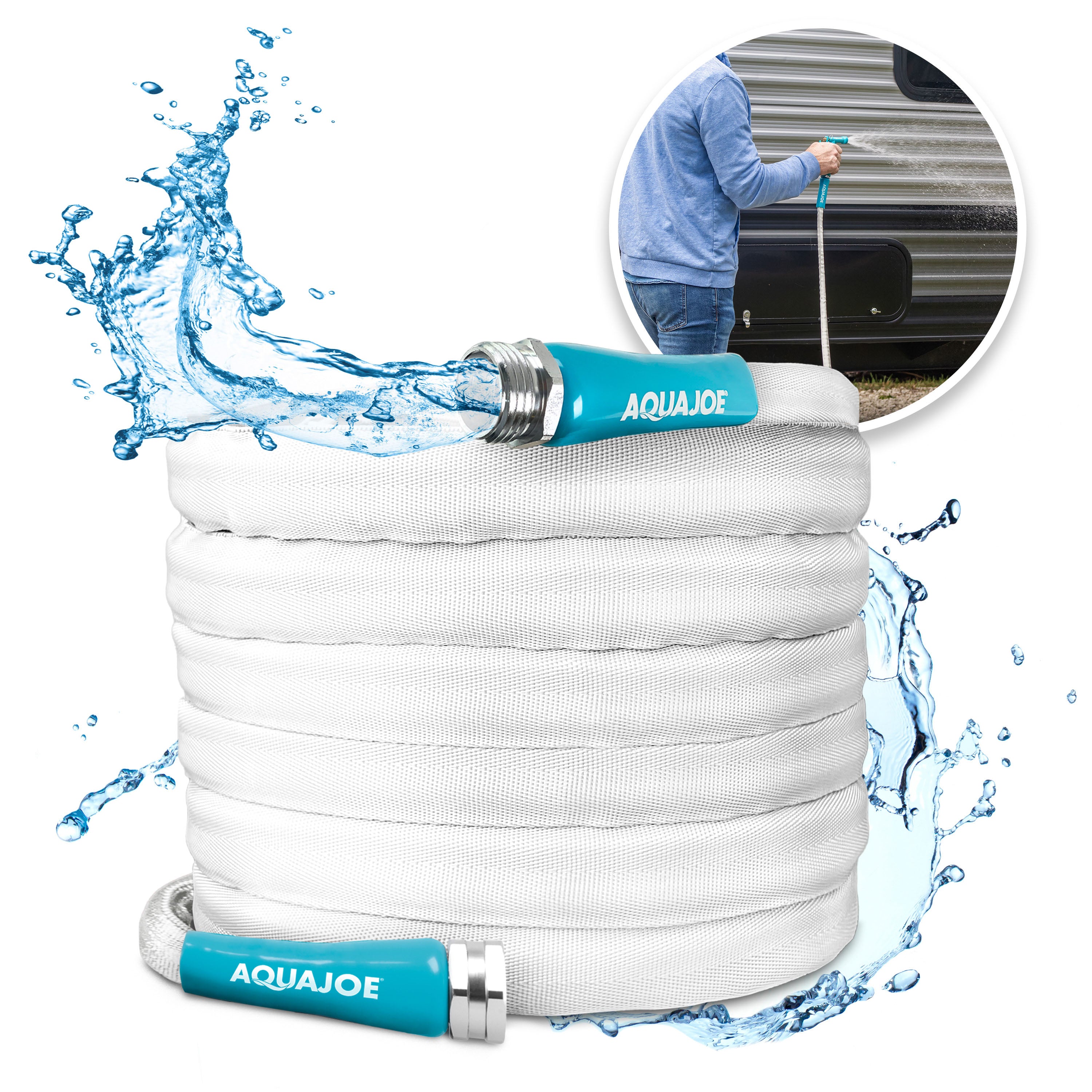 Aqua Joe AJFJH50 58 RV Superlight Marine Grade All-Purpose FiberJacket® RV Hose - 50ft Kink-Resistant Water Hose for RV, Boat & Outdoor Use