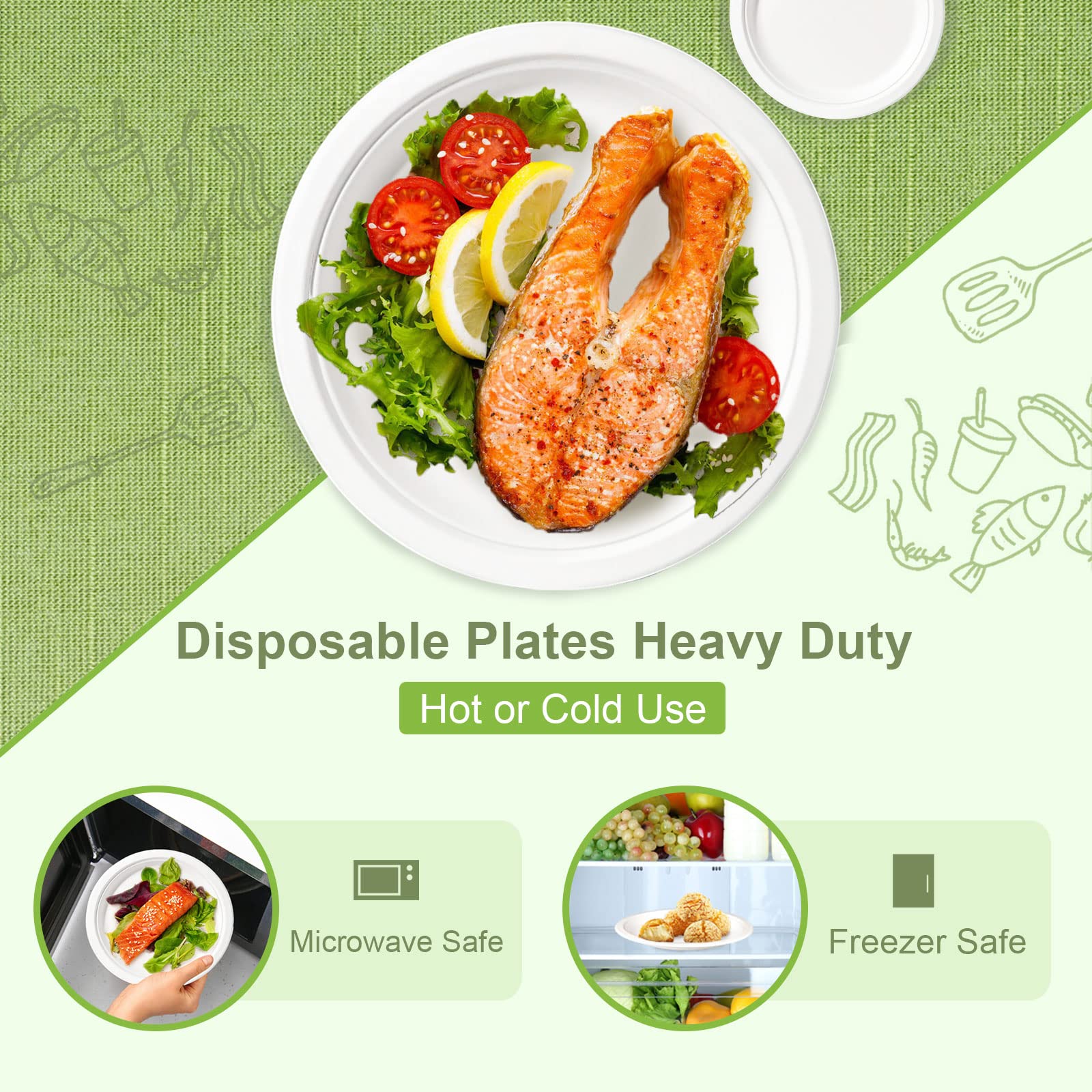 9 Inch Compostable Paper Plates - 50 Pack Heavy Duty Eco Friendly Disposable Dinner Plates for BBQ, Party, Picnic | Perfect for Outdoor Events, Family Gatherings & Sustainable Dining
