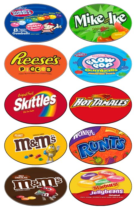 Oval Bulk Candy Machine Vending Stickers Labels Decals - Customizable Decorative Decals for Candy Vending Machines, Gumball Dispensers & Snack Machines - Perfect for Business Branding, Home Use & Party Decorations