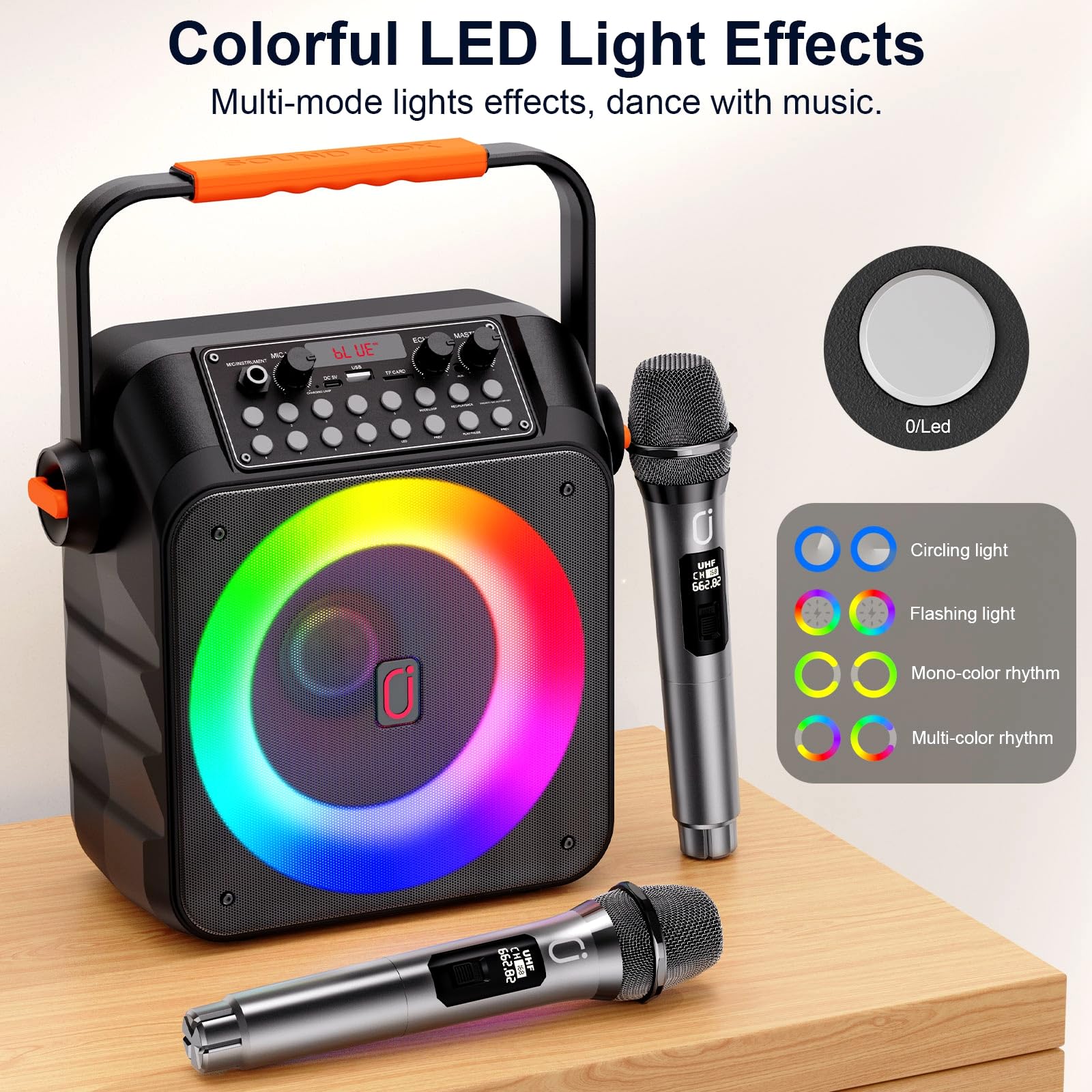 Portable Karaoke Machine with 2 Wireless Microphones - Bluetooth Speaker, PA System & LED Lights for Home Singing, Outdoor Parties - Perfect Music Gift for Adults & Kids (Ideal for Birthday Celebrations, Family Gatherings & Camping Trips)