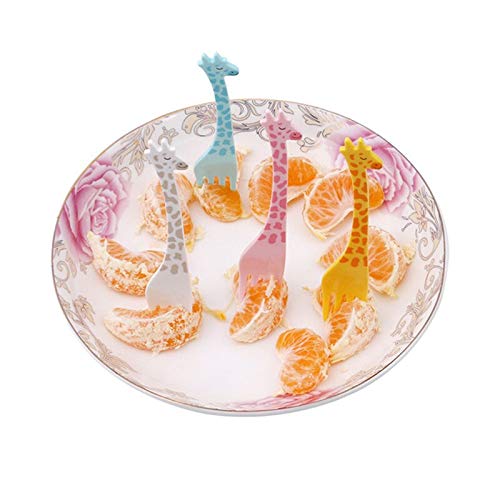 SpiderJuice 12-Piece Reusable Plastic Cutlery Set - Colorful Giraffe Design Kids Forks for Lunch Box, Picnics, School Meals & Parties - Perfect for Fruits, Salads, Noodles, Desserts & Cake Serving