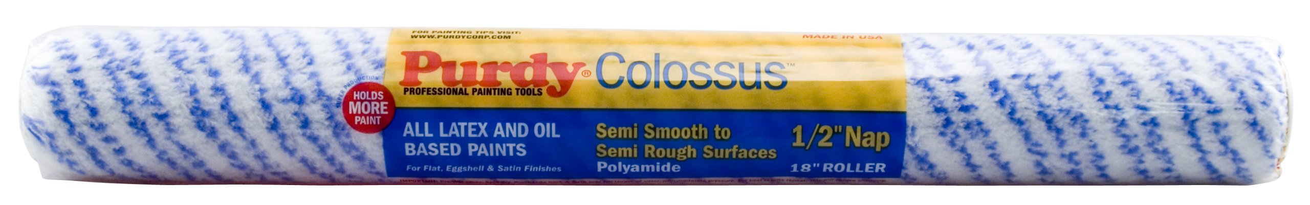 Purdy 144630183 Colossus Roller Cover - 1/2 Inch Nap, 18 Inch Paint Roller for Smooth Walls & Ceilings - Perfect for Interior Painting Projects & Home Renovations