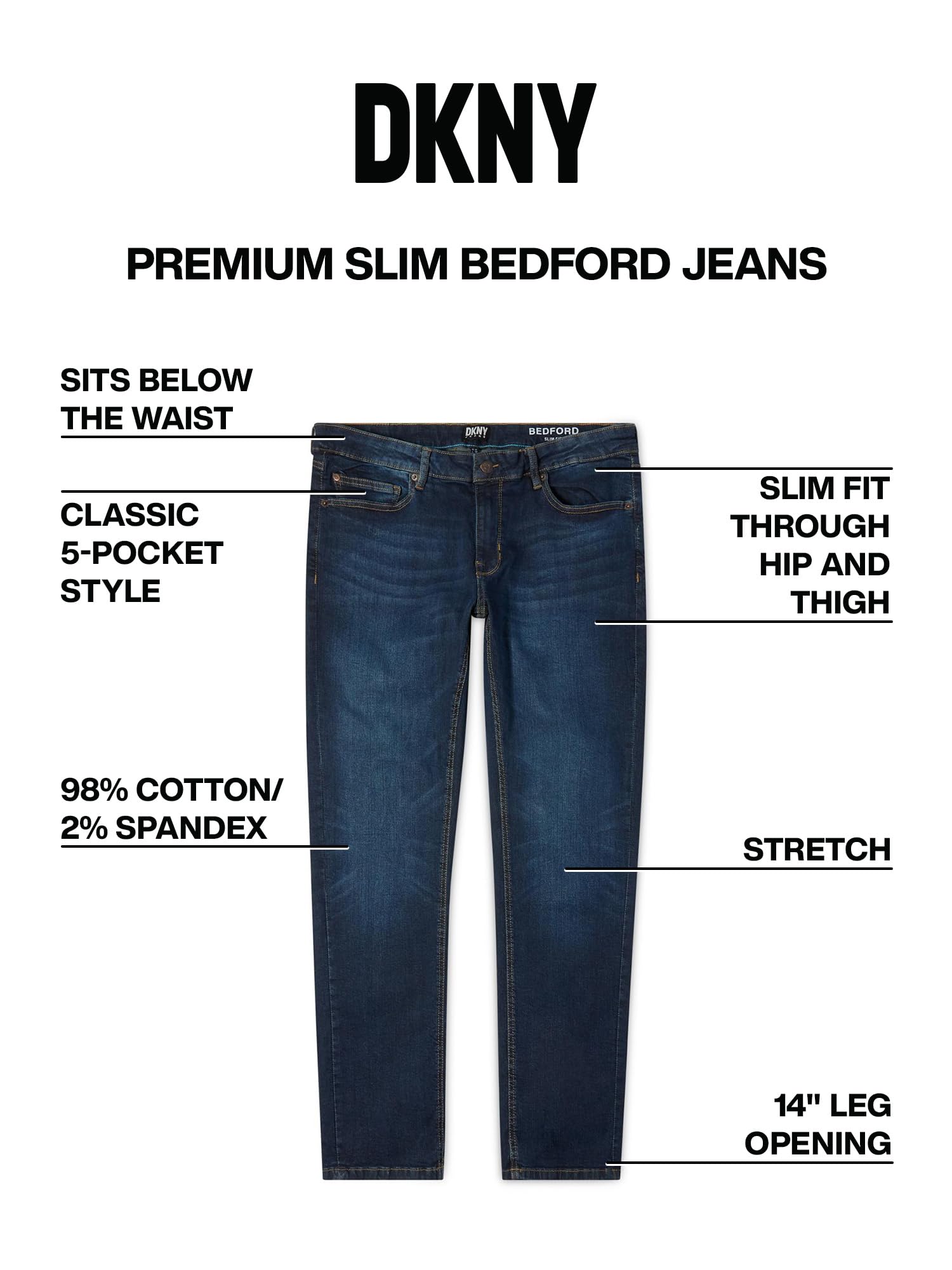 DKNY Men's Slim Fit Stretch Jeans - Premium Soft Comfort Denim Pants for Casual Wear & Office Style | Trendy Designer Jeans for Everyday Outfits & Night Out Looks