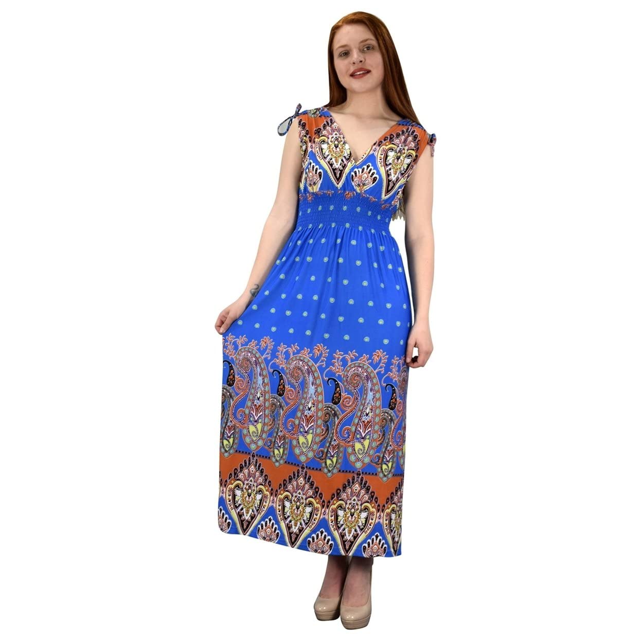 Peach Couture Women's Summer Exotic Floral Bohemian Tahiti Sleeveless Maxi Dress - Perfect for Beach Vacations, Music Festivals & Boho Chic Outfits