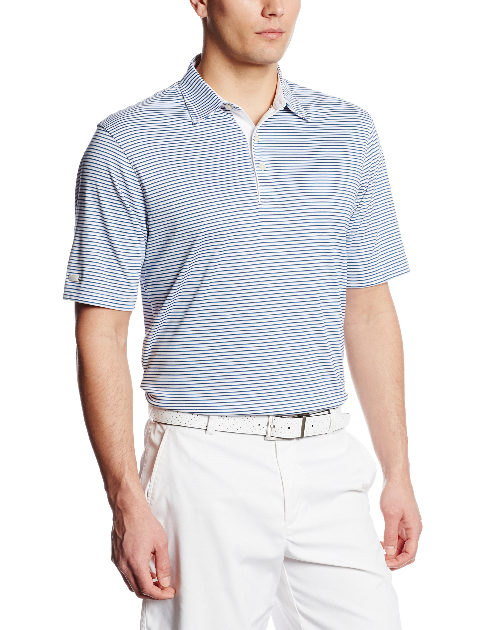 Greg Norman Men's ML75 Shadow Stripe Polo Shirt - Moisture-Wicking Golf Shirt with UV Protection - Perfect for Golf, Tennis & Casual Wear