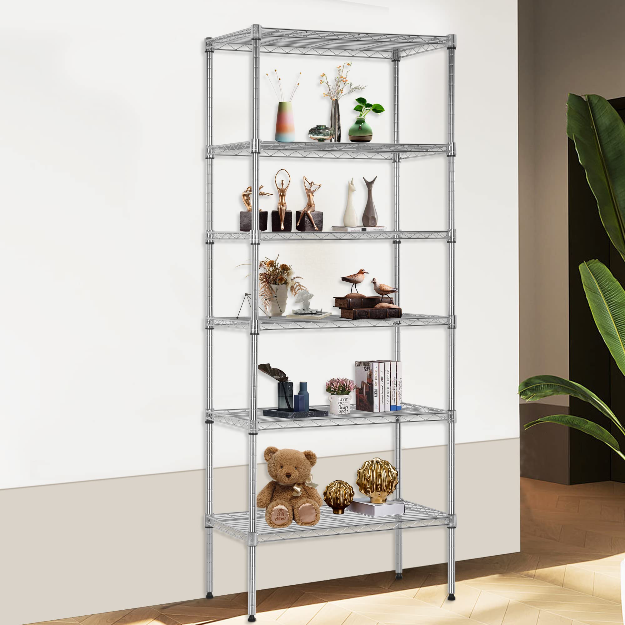 6-Tier Adjustable Chrome Metal Wire Shelving Unit 23
