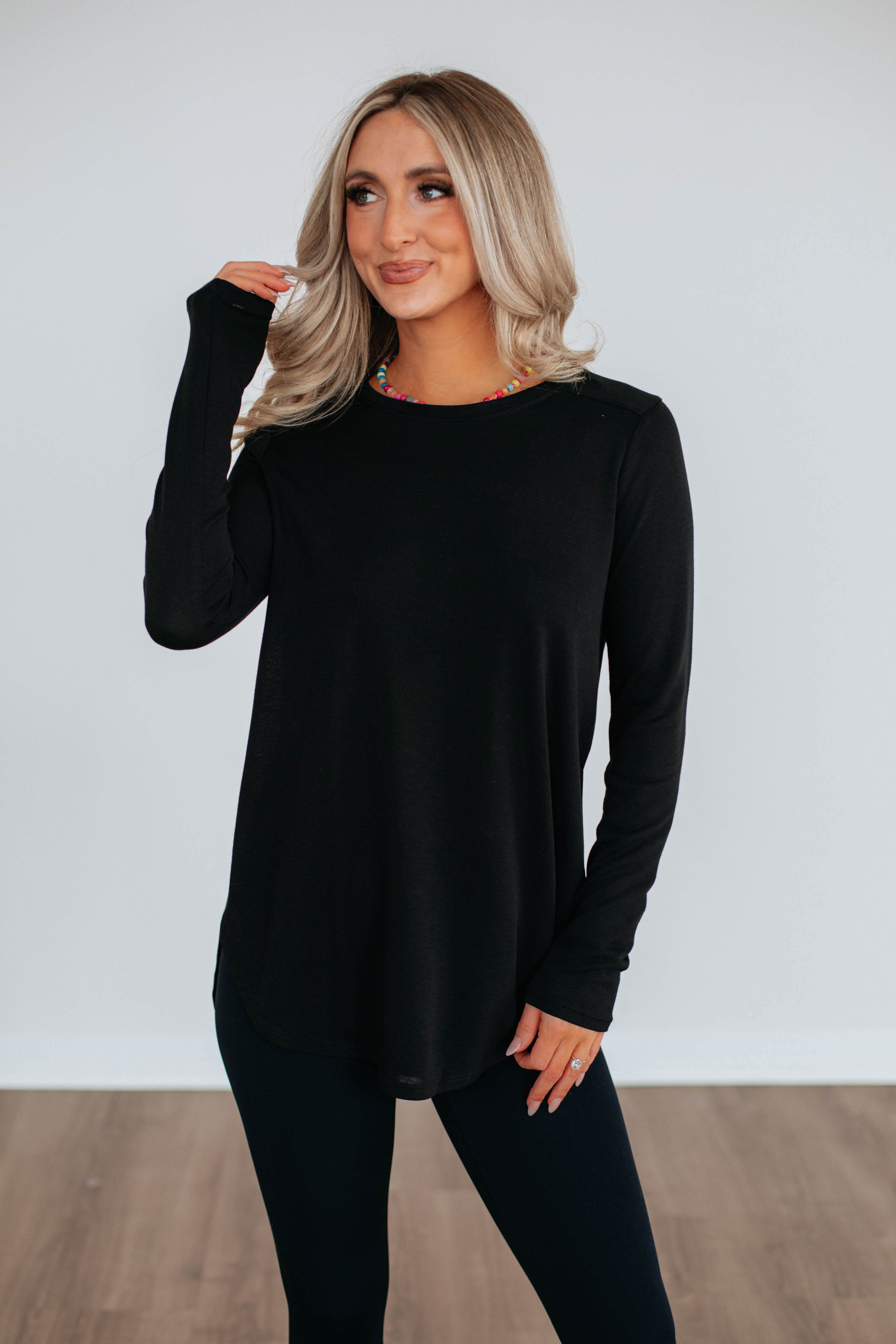 Jardin Women's Long Sleeve T-Shirt - Soft Cotton Casual Top in Black | Perfect for Everyday Wear, Office & Date Nights