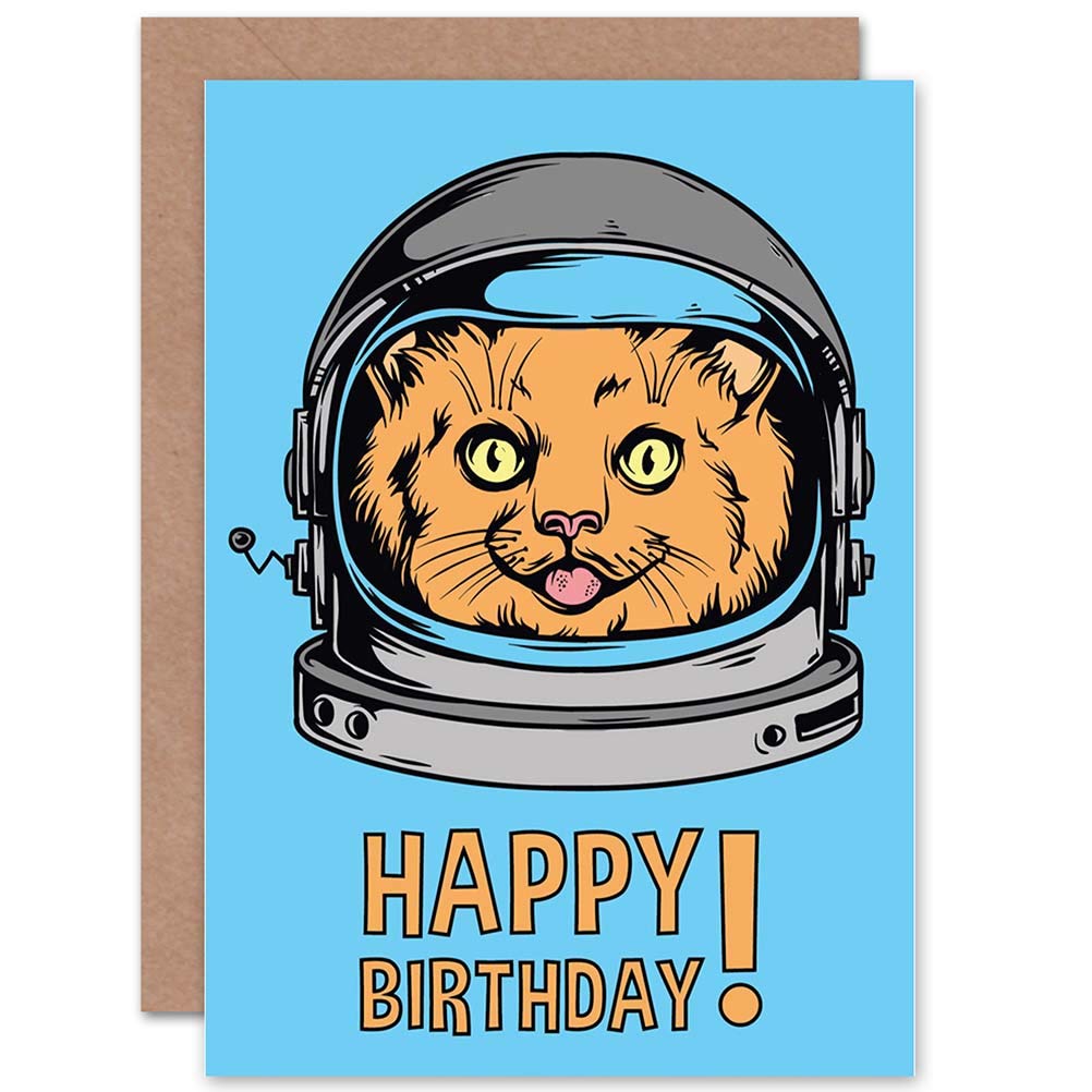Wee Blue Coo Birthday Card - Happy Space Cat Astronaut Design - Unique Greeting Card for Birthday Celebrations - Perfect Gift for Cat Lovers & Space Enthusiasts (Home Decor, Office Desk, Party Favors)