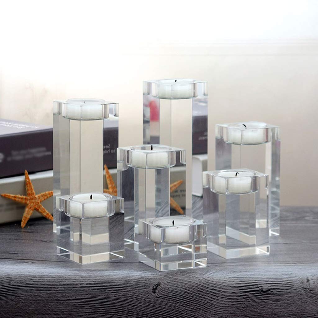 Elegant Crystal Glass Candle Holders - Transparent Pillar Candlesticks for Christmas, Weddings & Home Decor | European Style Romantic Candle Cups | Modern Minimalist Tabletop Centerpiece for Dining Room, Living Room & Bedroom Ambiance