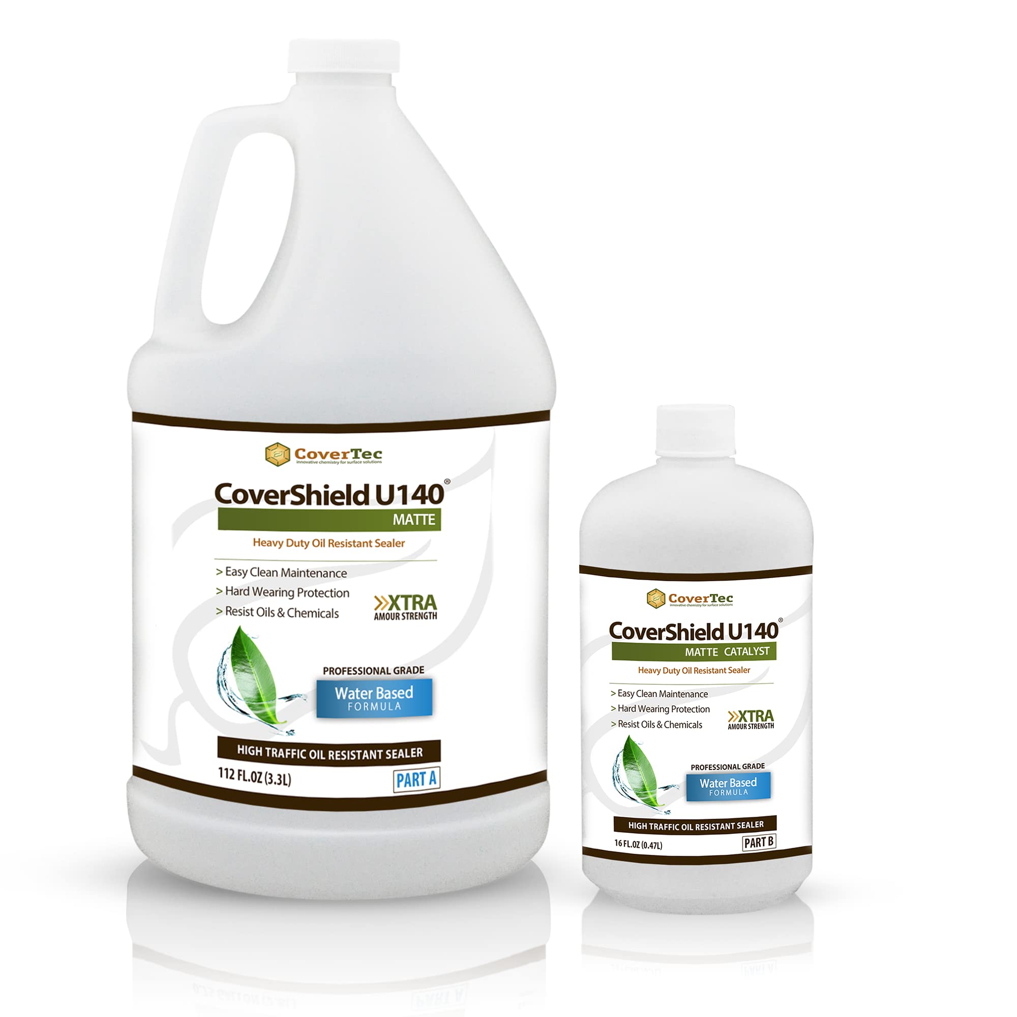 CoverShield U140 Matte Heavy-Duty Gas & Oil Resistant Concrete Sealer | 1 Gallon Professional-Grade 2-Part Kit for Driveways, Garages & Industrial Floors