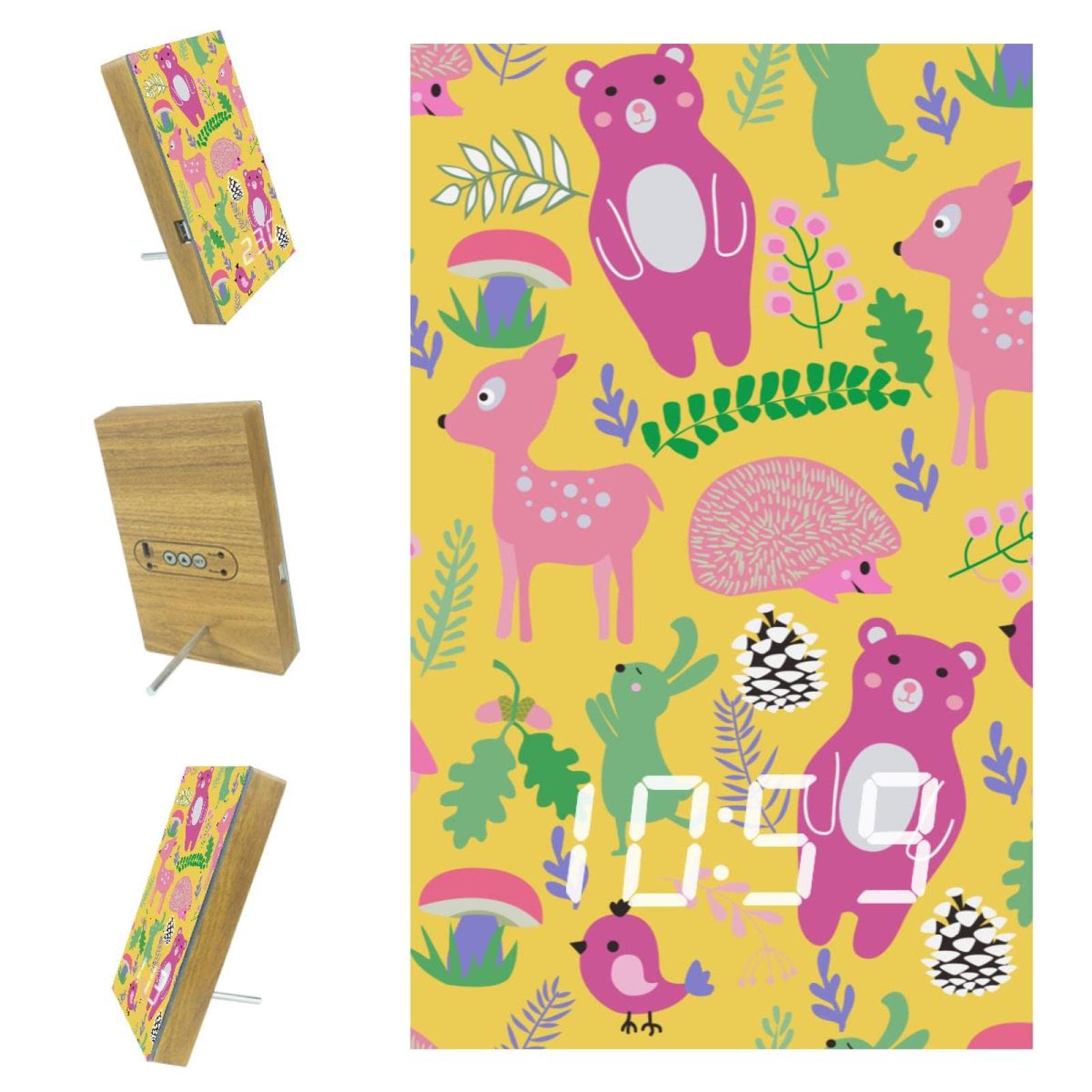 Wireless Charging Alarm Clock - Digital LED Display with USB Port, 12/24 Hour Format, Compact Design for Bedroom, Nightstand & Office Desk - Cute Pink Bear & Deer Decor (Perfect for Home, Dorm, Travel & Gift)