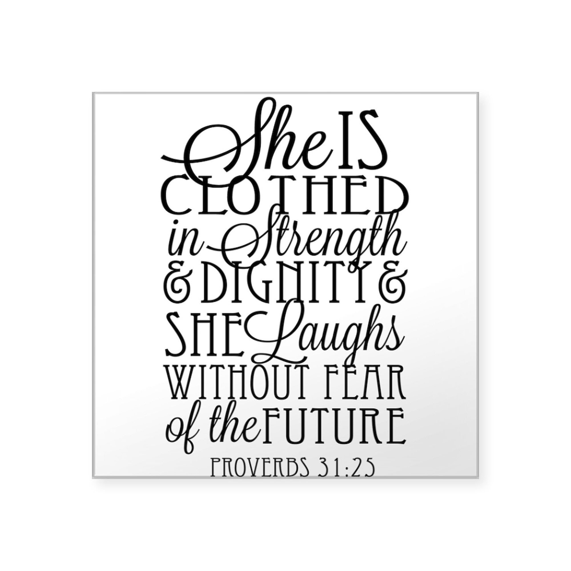 Clothed in Strength & Dignity Square Bumper Sticker - Inspirational Car Decal for Women, Bible Verse Vinyl Sticker - Perfect for Cars, Laptops, Water Bottles & Gifts