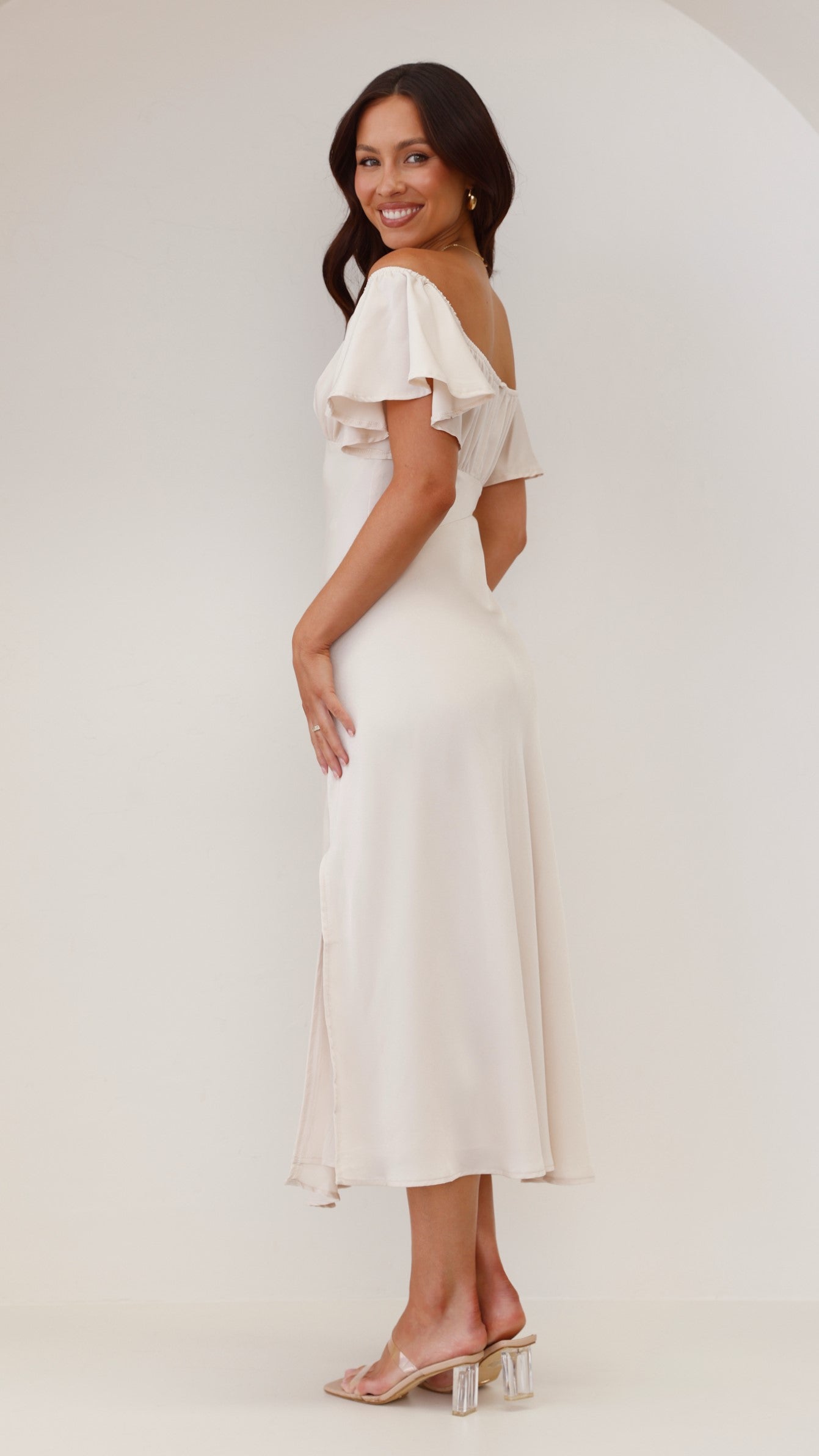 Louisa Midi Dress Ivory - Elegant Flowy Summer Dress for Women | Perfect for Beach Vacations, Weddings & Date Nights