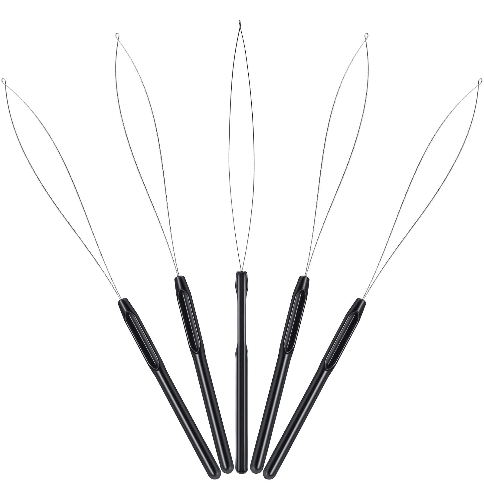 10 Pieces Hair Extension Loop Needle Threader Pulling Hook Tool with Beads - Black Hair & Feather Extension Threading Kit for Professional Stylists & DIY Beauty - Perfect for Salon, Home Use & Hair Accessories Making